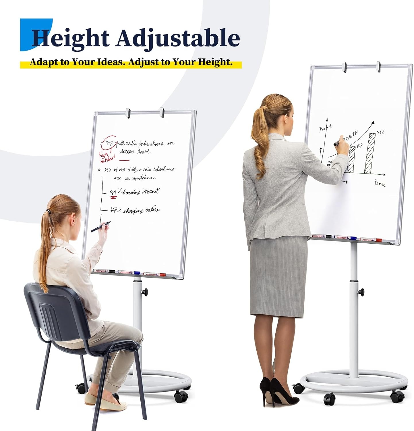 image:imageMobile Whiteboard 36 x 24 inches Portable Magnetic Dry Erase Board 3 x 2 Stand Easel White Board Dry Erase Easel Standing Board wFlipchart Hooks BlackWhite
