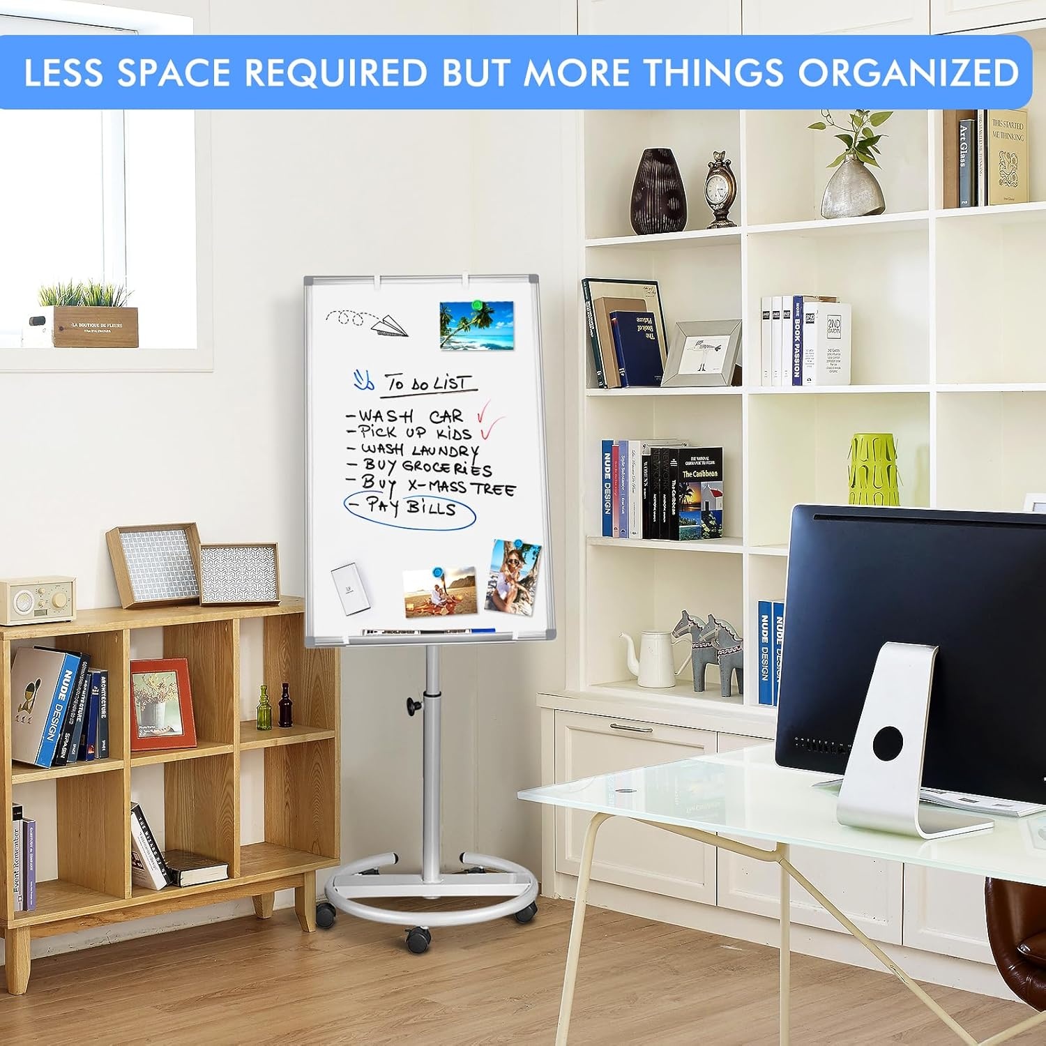 image:imageMobile Whiteboard 36 x 24 inches Portable Magnetic Dry Erase Board 3 x 2 Stand Easel White Board Dry Erase Easel Standing Board wFlipchart Hooks BlackWhite