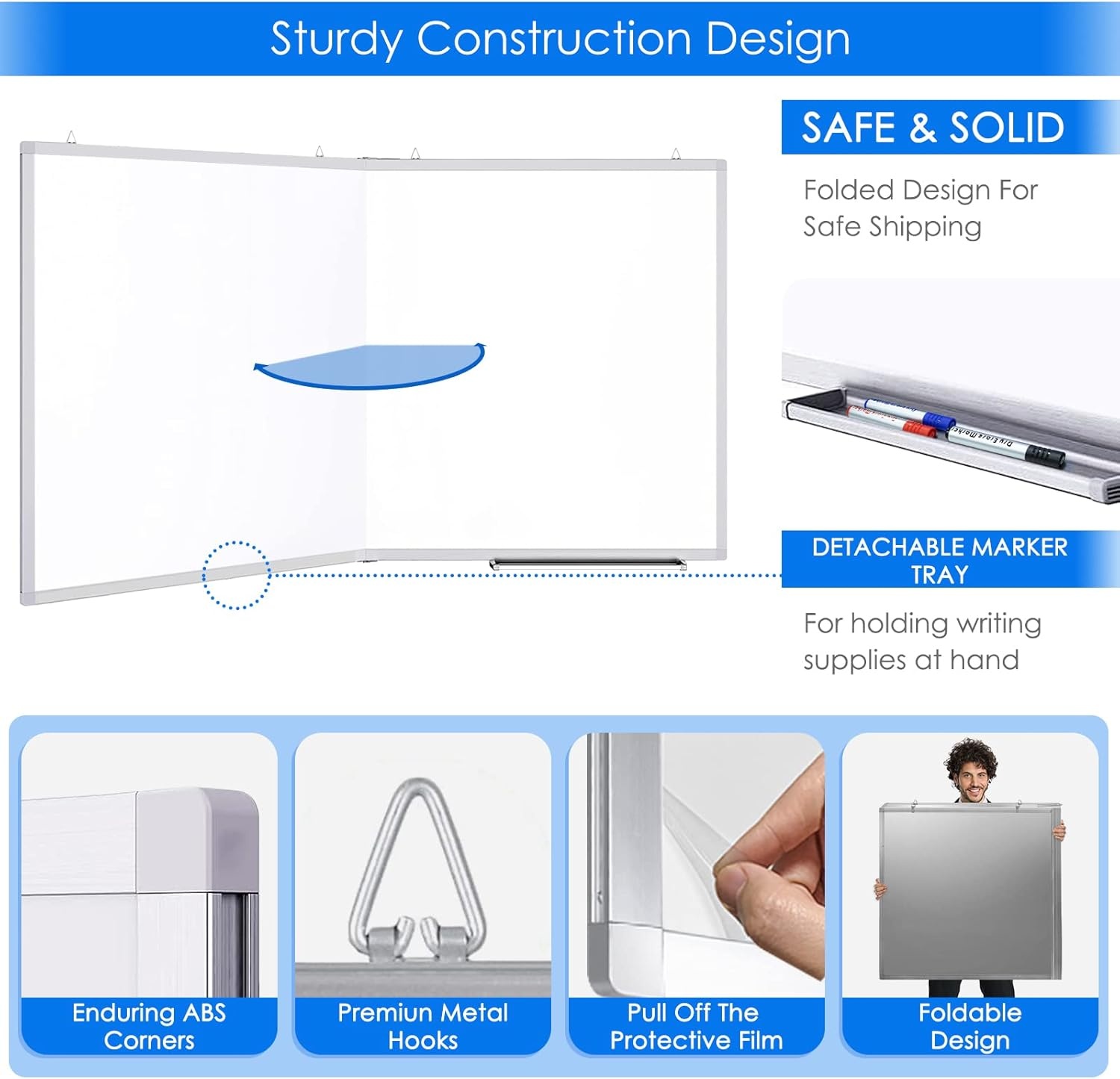 image:imageWhite Board Dry Erase 60 x 36maxtek Large Magnetic Whiteboard 5 X 3 Dry Erase Board Foldable with Long Marker Tray for WallMounted Aluminum Memo Board Supplies for Class Office amp Home60W x 36H