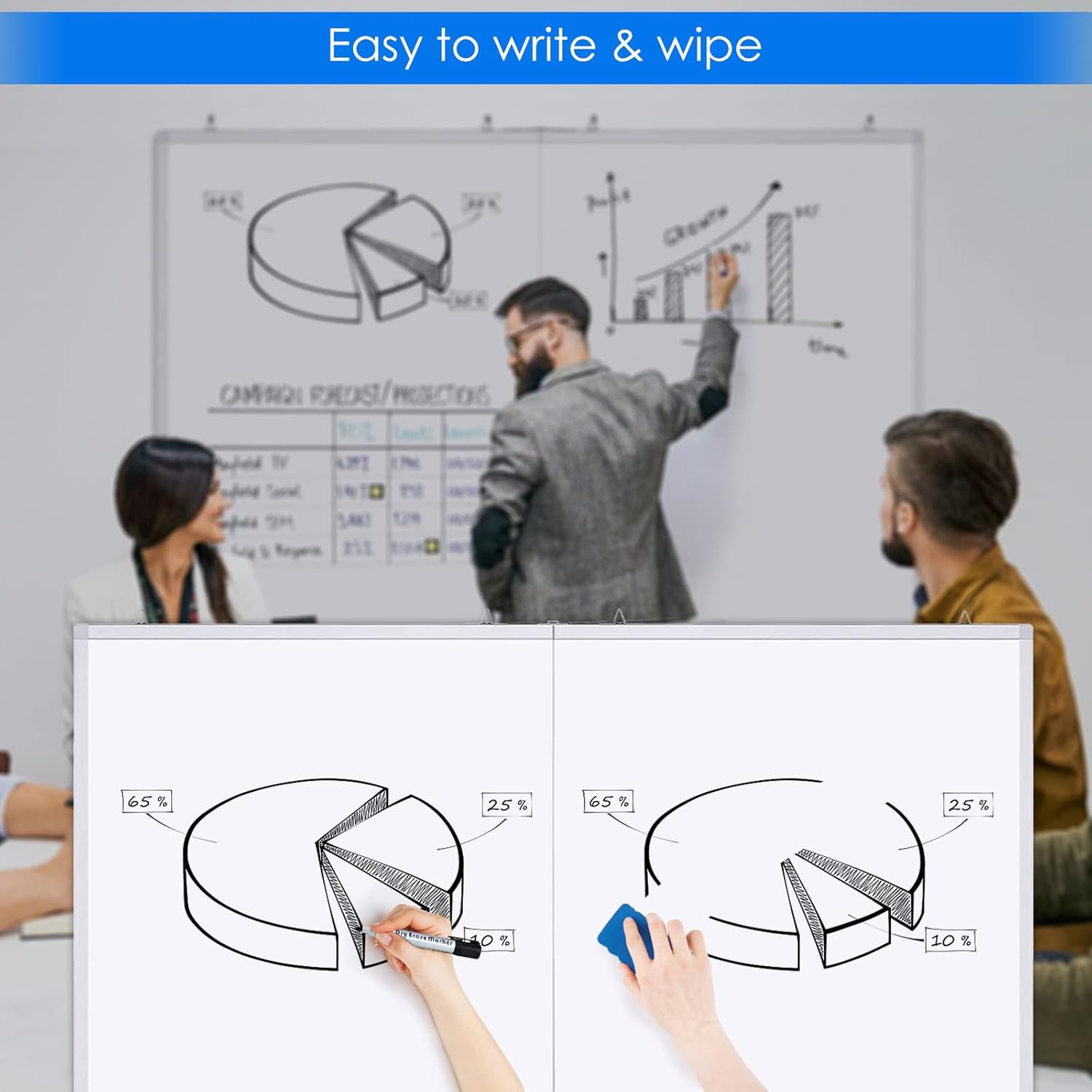 image:imageWhite Board Dry Erase 60 x 36maxtek Large Magnetic Whiteboard 5 X 3 Dry Erase Board Foldable with Long Marker Tray for WallMounted Aluminum Memo Board Supplies for Class Office amp Home60W x 36H
