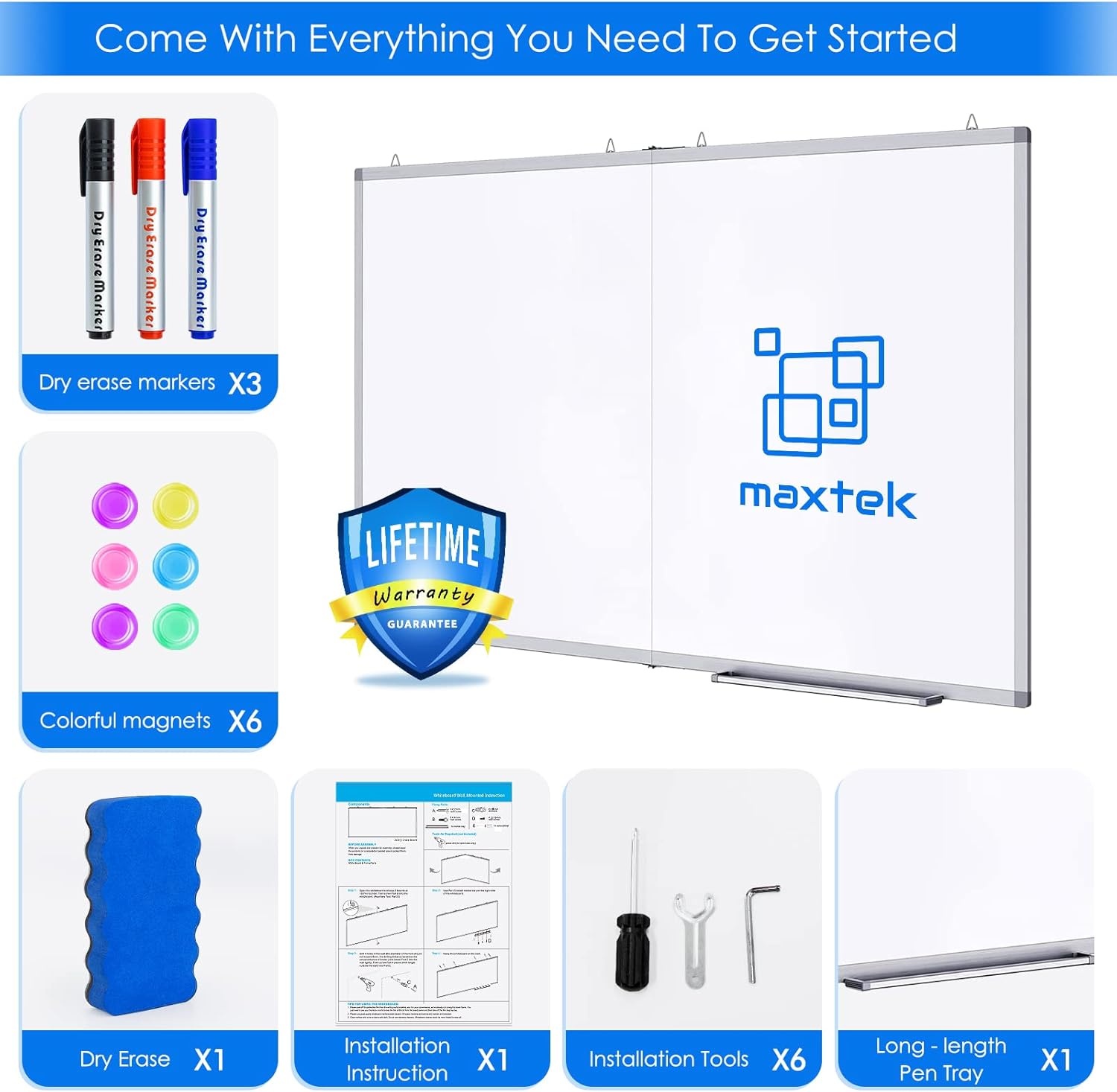 image:imageWhite Board Dry Erase 60 x 36maxtek Large Magnetic Whiteboard 5 X 3 Dry Erase Board Foldable with Long Marker Tray for WallMounted Aluminum Memo Board Supplies for Class Office amp Home60W x 36H