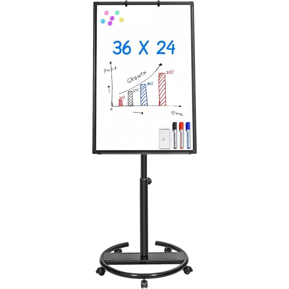 image:imageMobile Whiteboard 36 x 24 inches Portable Magnetic Dry Erase Board 3 x 2 Stand Easel White Board Dry Erase Easel Standing Board wFlipchart Hooks BlackBlack