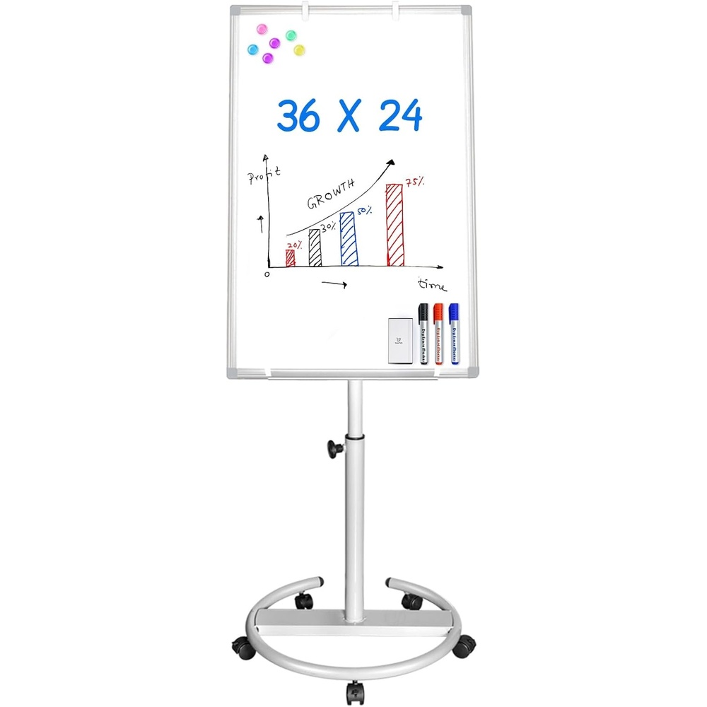 image:imageMobile Whiteboard 36 x 24 inches Portable Magnetic Dry Erase Board 3 x 2 Stand Easel White Board Dry Erase Easel Standing Board wFlipchart Hooks BlackWhite