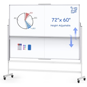 image:imageDoubleSided White Board on Wheels 48x60 Inch 4x5 Large Magnetic Mobile Dry Erase Board Height Adjustable Stand Rolling Whiteboard for Office Classroom Home School Use Black60W x 72H