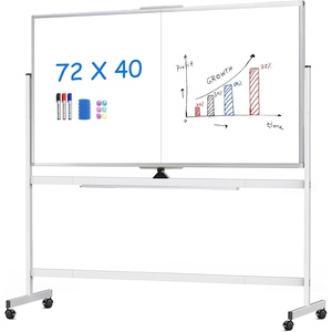 image:imagemaxtek 72 x 40 Double Sided Rolling Whiteboard Mobile Whiteboard Magnetic White Board  Large Reversible Dry Erase Board Easel Standing Board on Wheels with Stand 72 x 40 Black72W x 40H