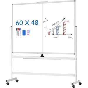 image:imagemaxtek 72 x 40 Double Sided Rolling Whiteboard Mobile Whiteboard Magnetic White Board  Large Reversible Dry Erase Board Easel Standing Board on Wheels with Stand 72 x 40 Black48W x 60H