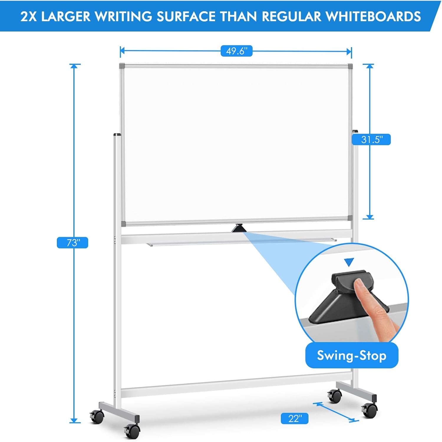 image:imageLarge Rolling White Board 48x36 in DoubleSided Mobile Whiteboard maxtek Reversible Magnetic Dry Erase Board Easel Standing Whiteboard on Wheels Portable Board for Office Classroom and Home SilverSilver