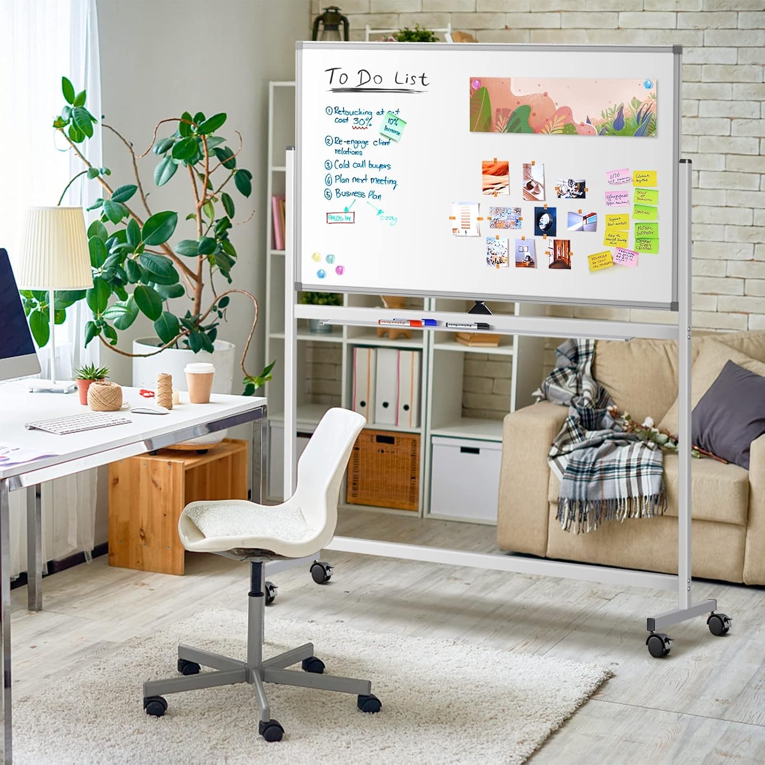image:imageLarge Rolling White Board 48x36 in DoubleSided Mobile Whiteboard maxtek Reversible Magnetic Dry Erase Board Easel Standing Whiteboard on Wheels Portable Board for Office Classroom and Home SilverSilver