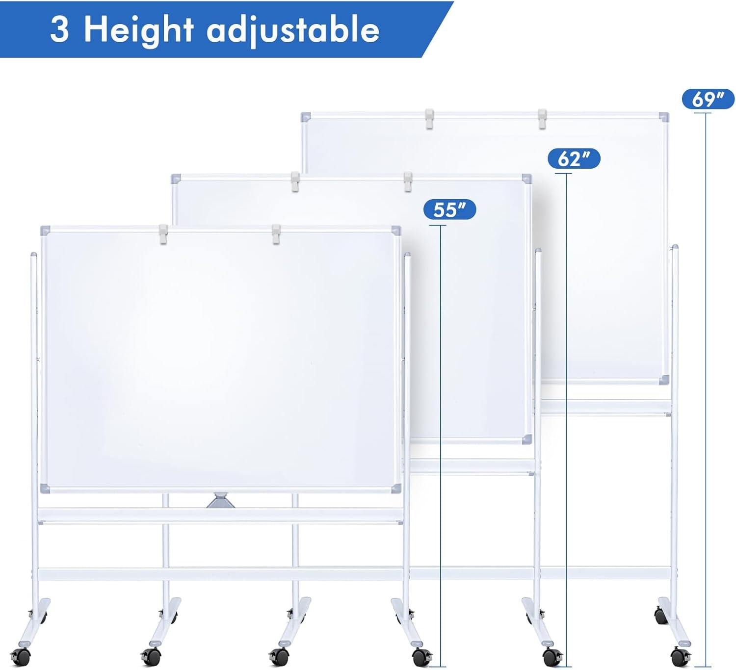 image:imageLarge Rolling White Board 48x36 in DoubleSided Mobile Whiteboard maxtek Reversible Magnetic Dry Erase Board Easel Standing Whiteboard on Wheels Portable Board for Office Classroom and Home SilverSilver