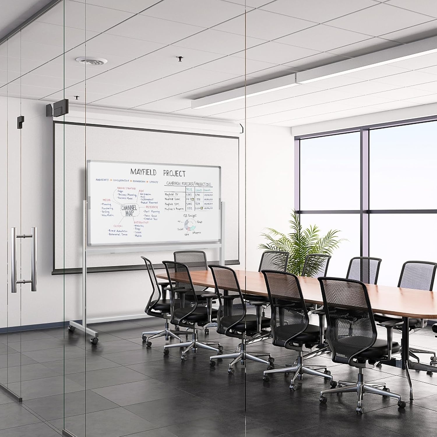 image:imageLarge Rolling White Board 48x36 in DoubleSided Mobile Whiteboard maxtek Reversible Magnetic Dry Erase Board Easel Standing Whiteboard on Wheels Portable Board for Office Classroom and Home SilverSilver