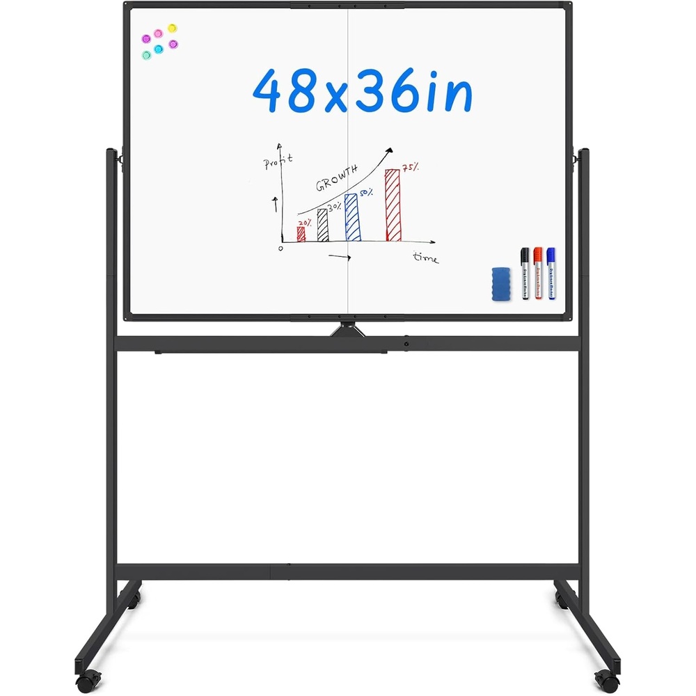 image:imagemaxtek Rolling Whiteboard72x36 White Board with Stands Movable Dry Erase Board on Wheels Large Double Sided Standing Whiteboard for Office School Classroom Presentation SuppliesBlack
