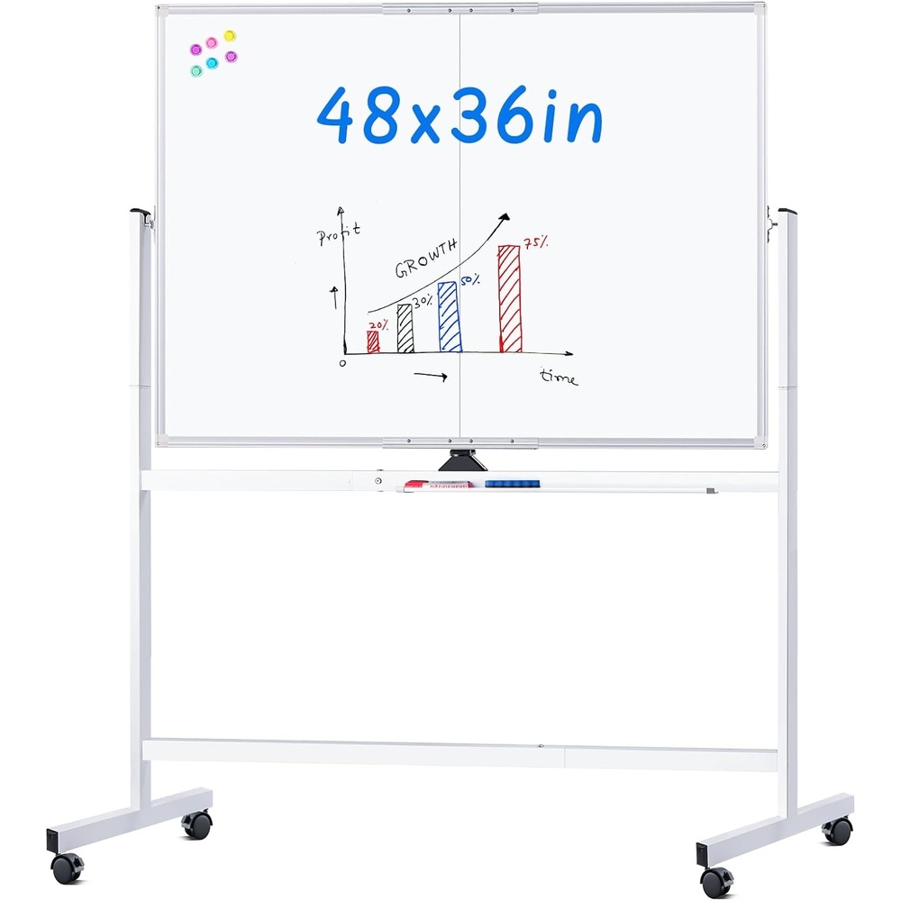 image:imagemaxtek Rolling Whiteboard72x36 White Board with Stands Movable Dry Erase Board on Wheels Large Double Sided Standing Whiteboard for Office School Classroom Presentation SuppliesSilver