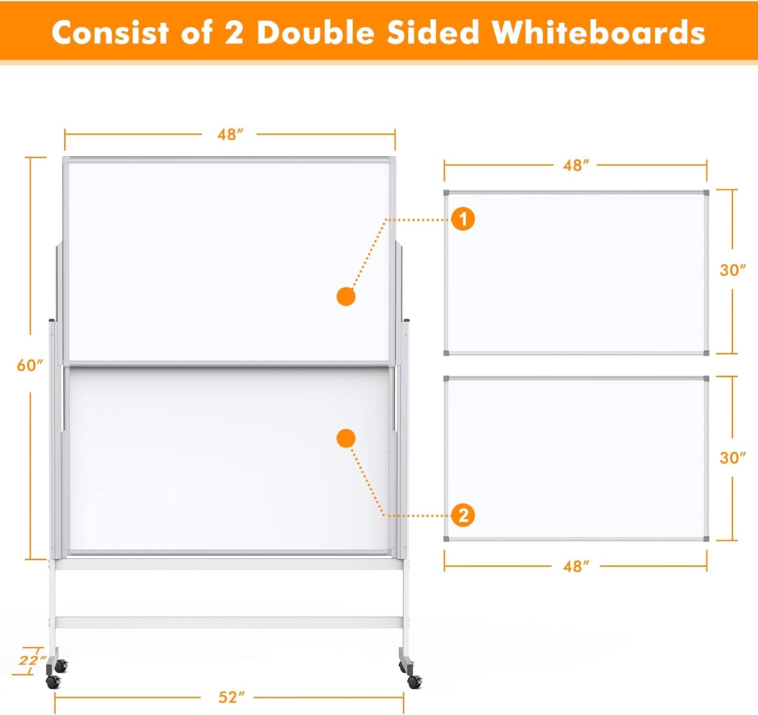 image:imagemaxtek Dry Erase Whiteboard Height Adjustable Easel Stand Rolling White Board on Wheels 48 x 60 Large Mobile Dry Erase Board 4 x 5 Double Sided Magnetic Whiteboard for School Office Home48x60 White