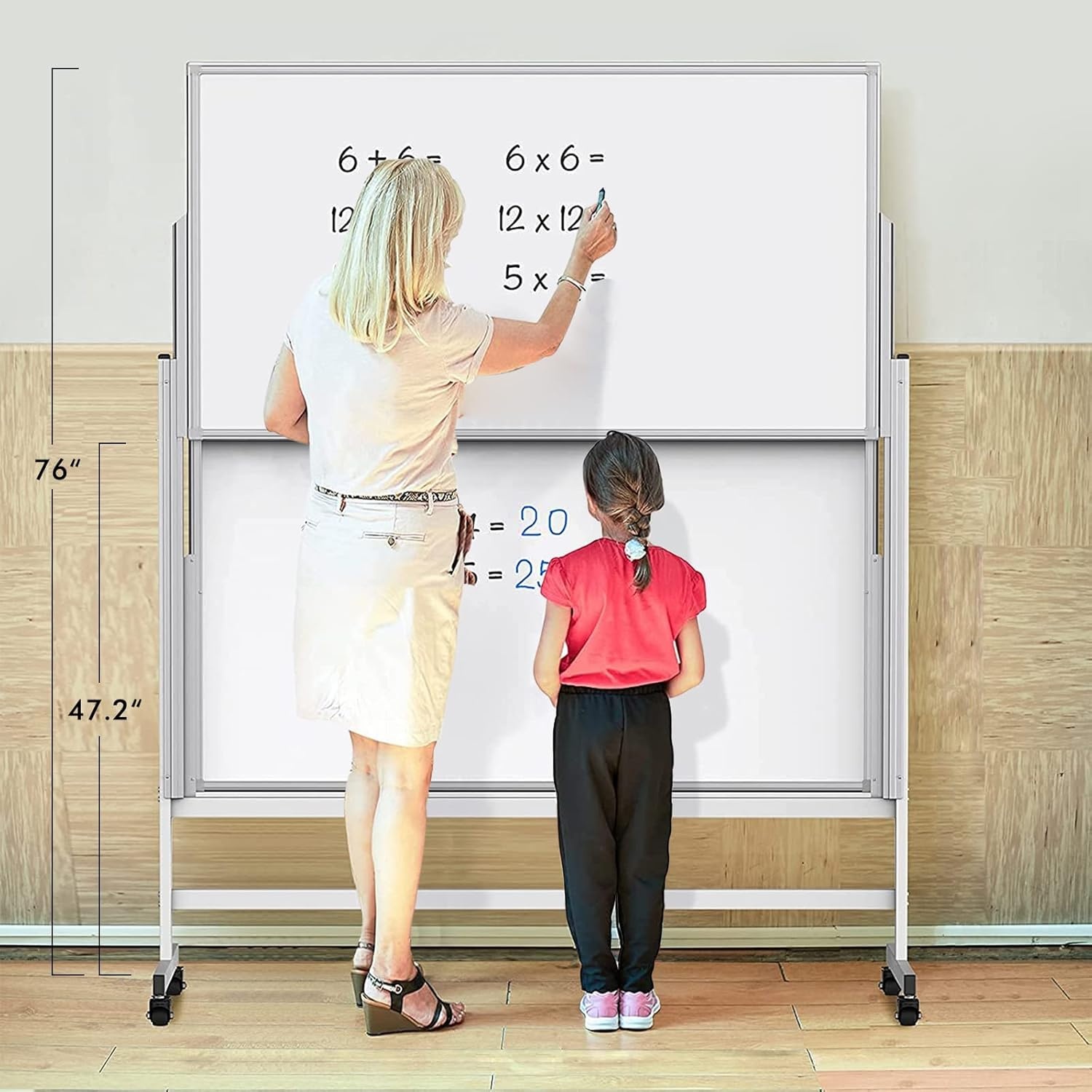 image:imagemaxtek Dry Erase Whiteboard Height Adjustable Easel Stand Rolling White Board on Wheels 48 x 60 Large Mobile Dry Erase Board 4 x 5 Double Sided Magnetic Whiteboard for School Office Home48x60 White