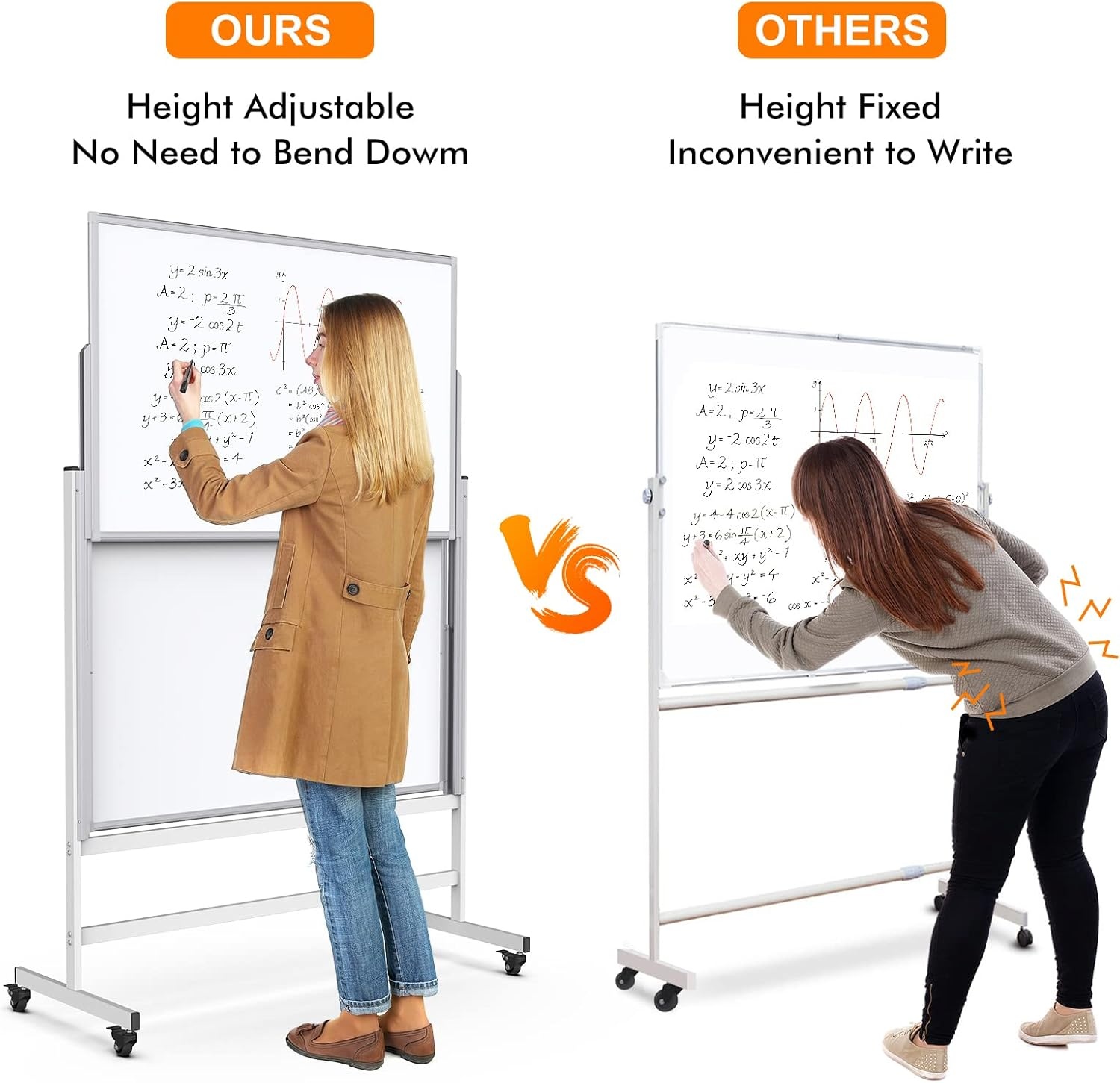 image:imagemaxtek Dry Erase Whiteboard Height Adjustable Easel Stand Rolling White Board on Wheels 48 x 60 Large Mobile Dry Erase Board 4 x 5 Double Sided Magnetic Whiteboard for School Office Home48x60 White