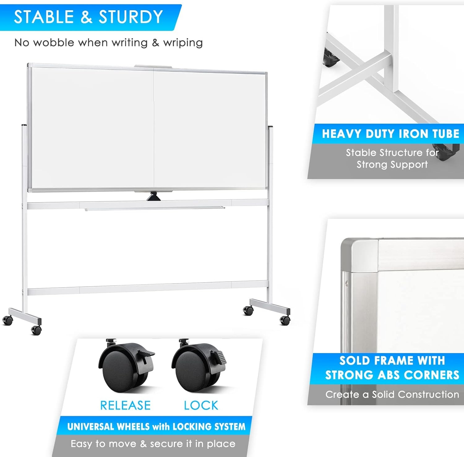 image:imagemaxtek Rolling Whiteboard72x36 White Board with Stands Movable Dry Erase Board on Wheels Large Double Sided Standing Whiteboard for Office School Classroom Presentation SuppliesSilver