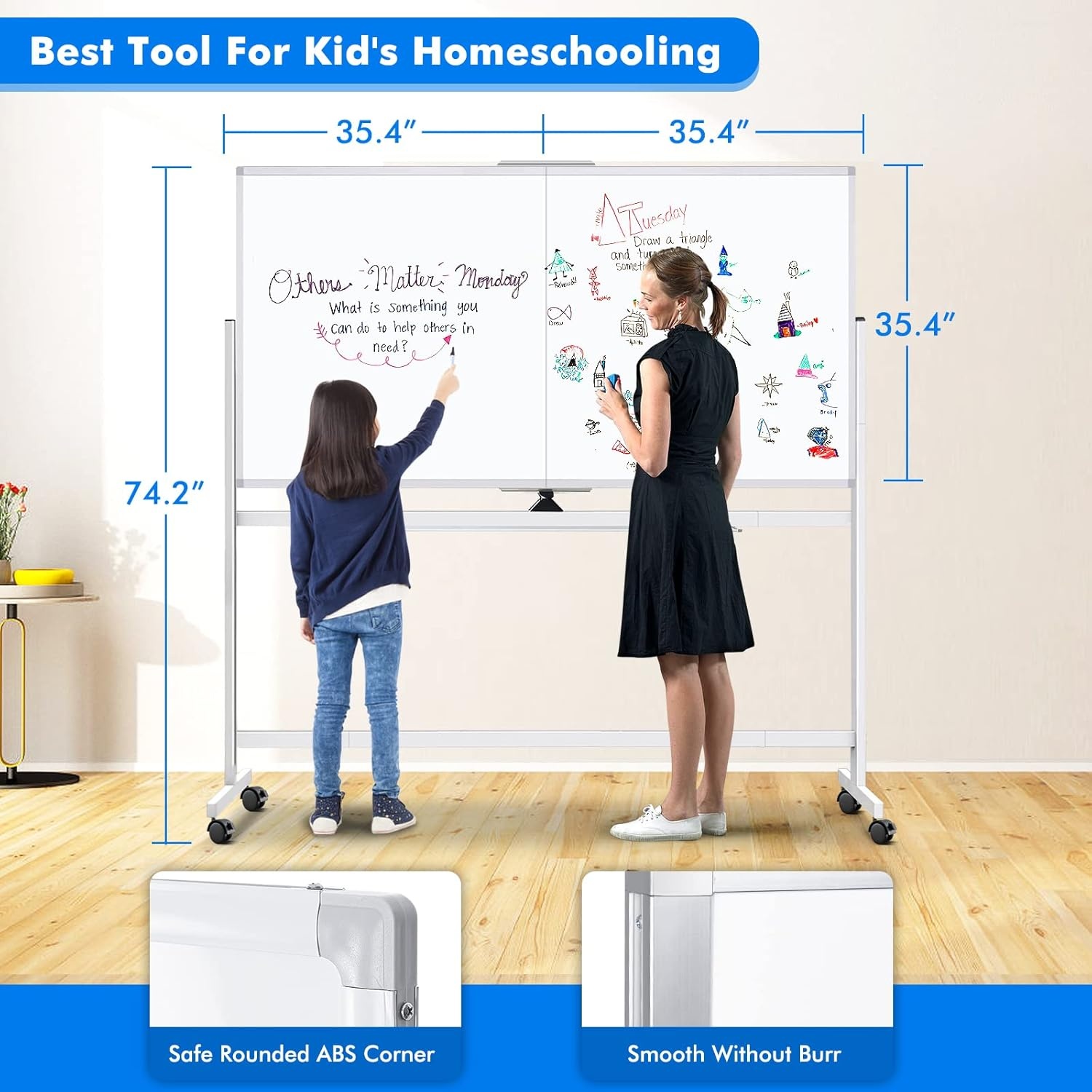 image:imagemaxtek Rolling Whiteboard72x36 White Board with Stands Movable Dry Erase Board on Wheels Large Double Sided Standing Whiteboard for Office School Classroom Presentation SuppliesSilver