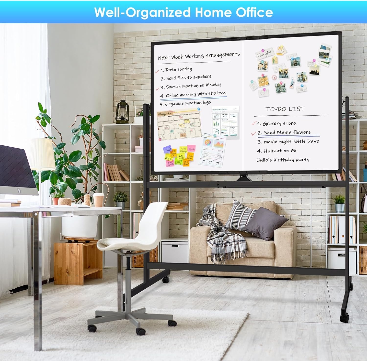 image:imagemaxtek Rolling Whiteboard72x36 White Board with Stands Movable Dry Erase Board on Wheels Large Double Sided Standing Whiteboard for Office School Classroom Presentation SuppliesBlack