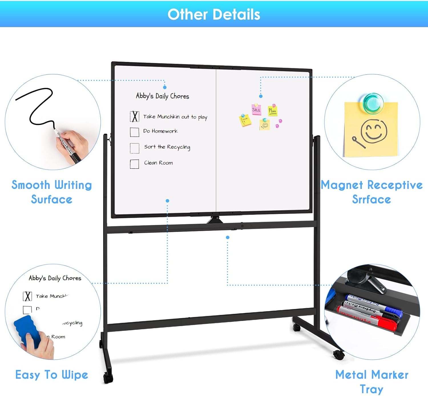 image:imagemaxtek Rolling Whiteboard72x36 White Board with Stands Movable Dry Erase Board on Wheels Large Double Sided Standing Whiteboard for Office School Classroom Presentation SuppliesBlack