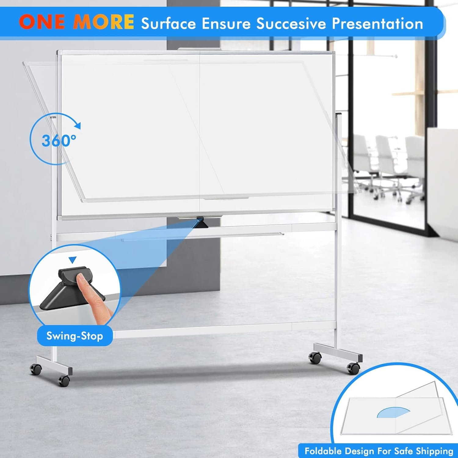 image:imagemaxtek Rolling Whiteboard72x36 White Board with Stands Movable Dry Erase Board on Wheels Large Double Sided Standing Whiteboard for Office School Classroom Presentation SuppliesSilver