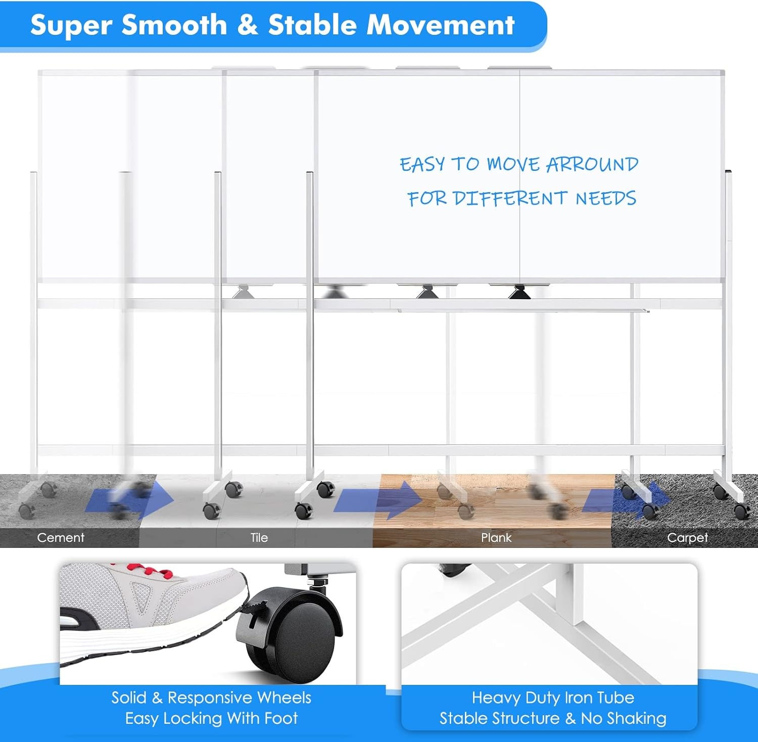 image:imagemaxtek Rolling Whiteboard72x36 White Board with Stands Movable Dry Erase Board on Wheels Large Double Sided Standing Whiteboard for Office School Classroom Presentation SuppliesSilver