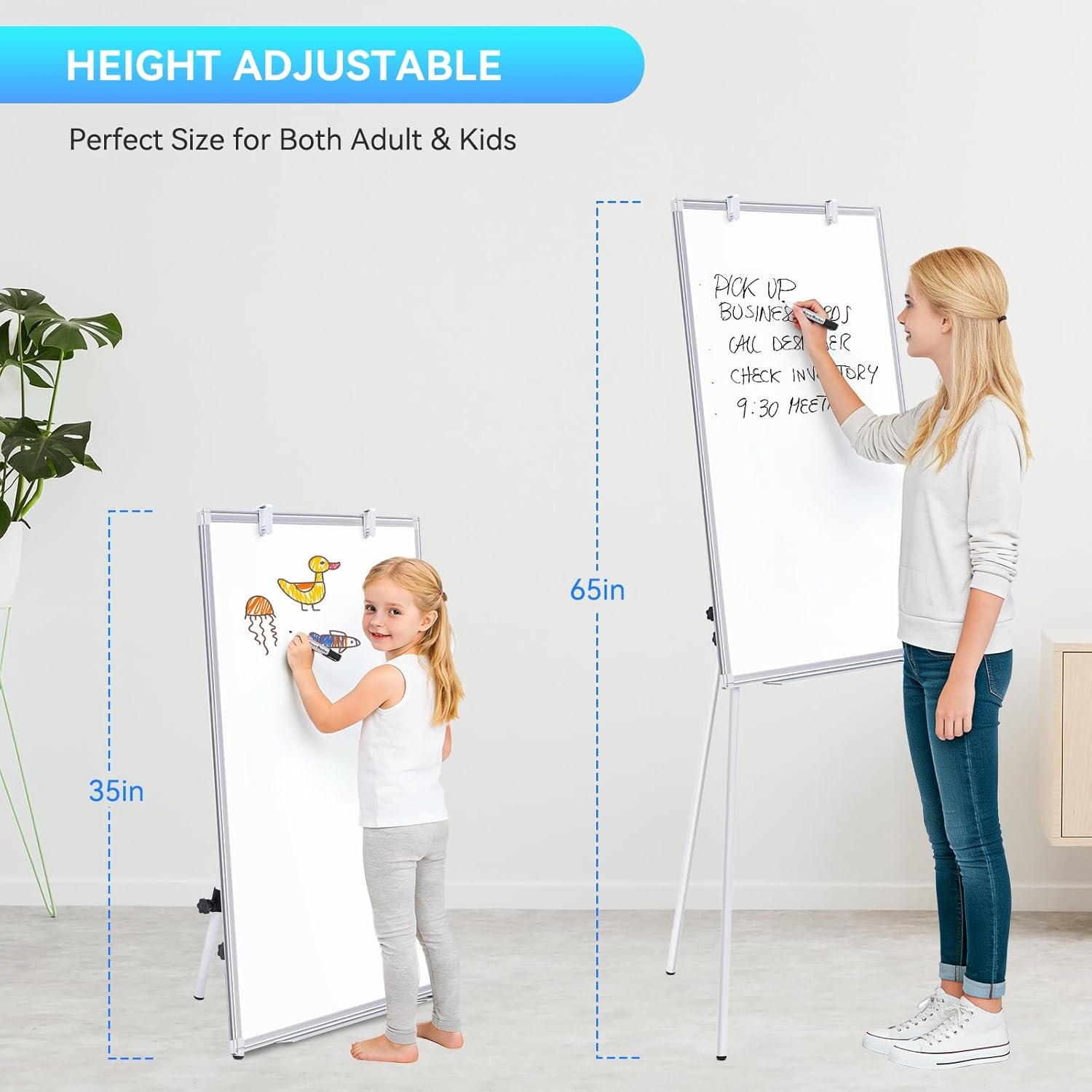 image:imageEasel Whiteboard Magnetic Portable Dry Erase 36 x 24 Tripod Height Adjustable 3 x 2 Flipchart Easel Stand White Board for Office or Teaching at Home amp Classroom 36x24 White36x24 White