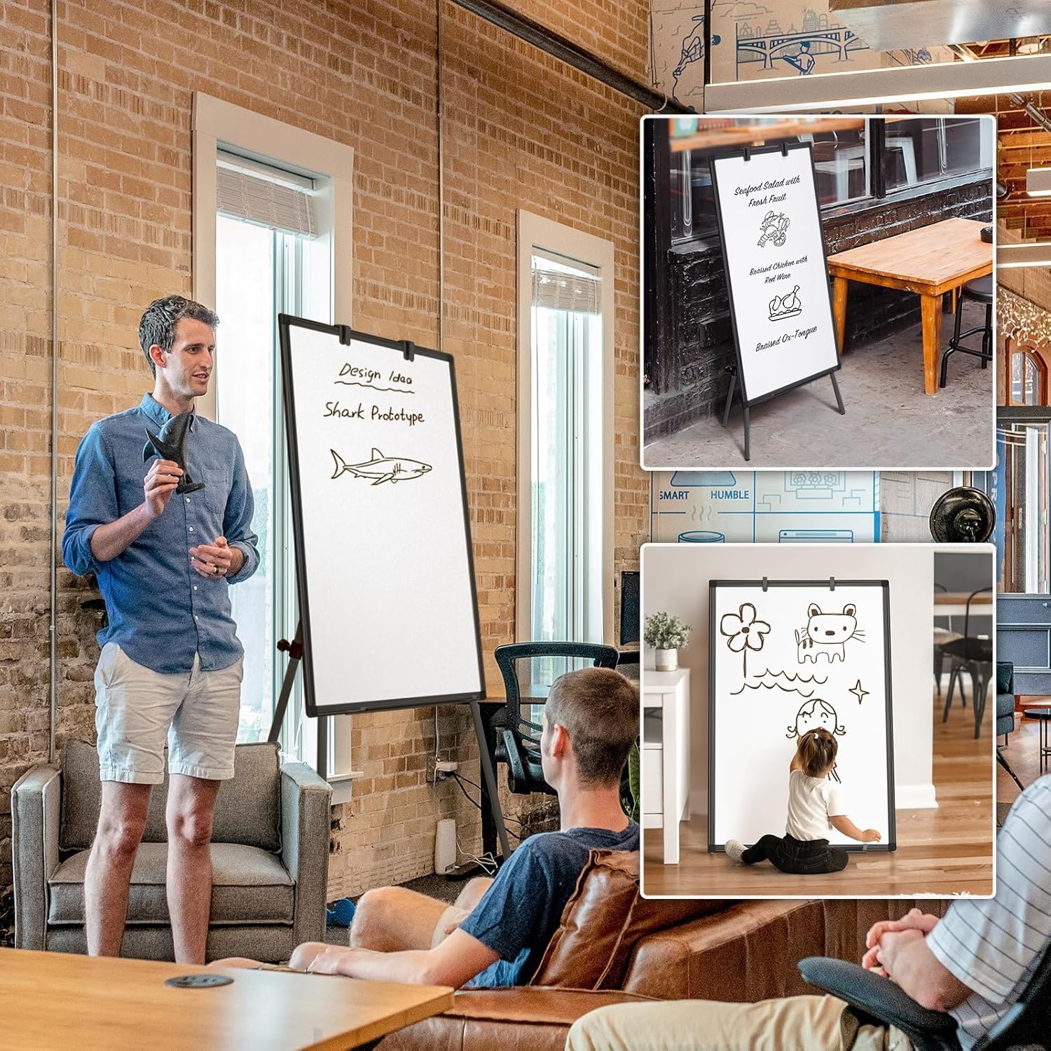 image:imageEasel Whiteboard Magnetic Portable Dry Erase 36 x 24 Tripod Height Adjustable 3 x 2 Flipchart Easel Stand White Board for Office or Teaching at Home amp Classroom 36x24 White36x24 Black