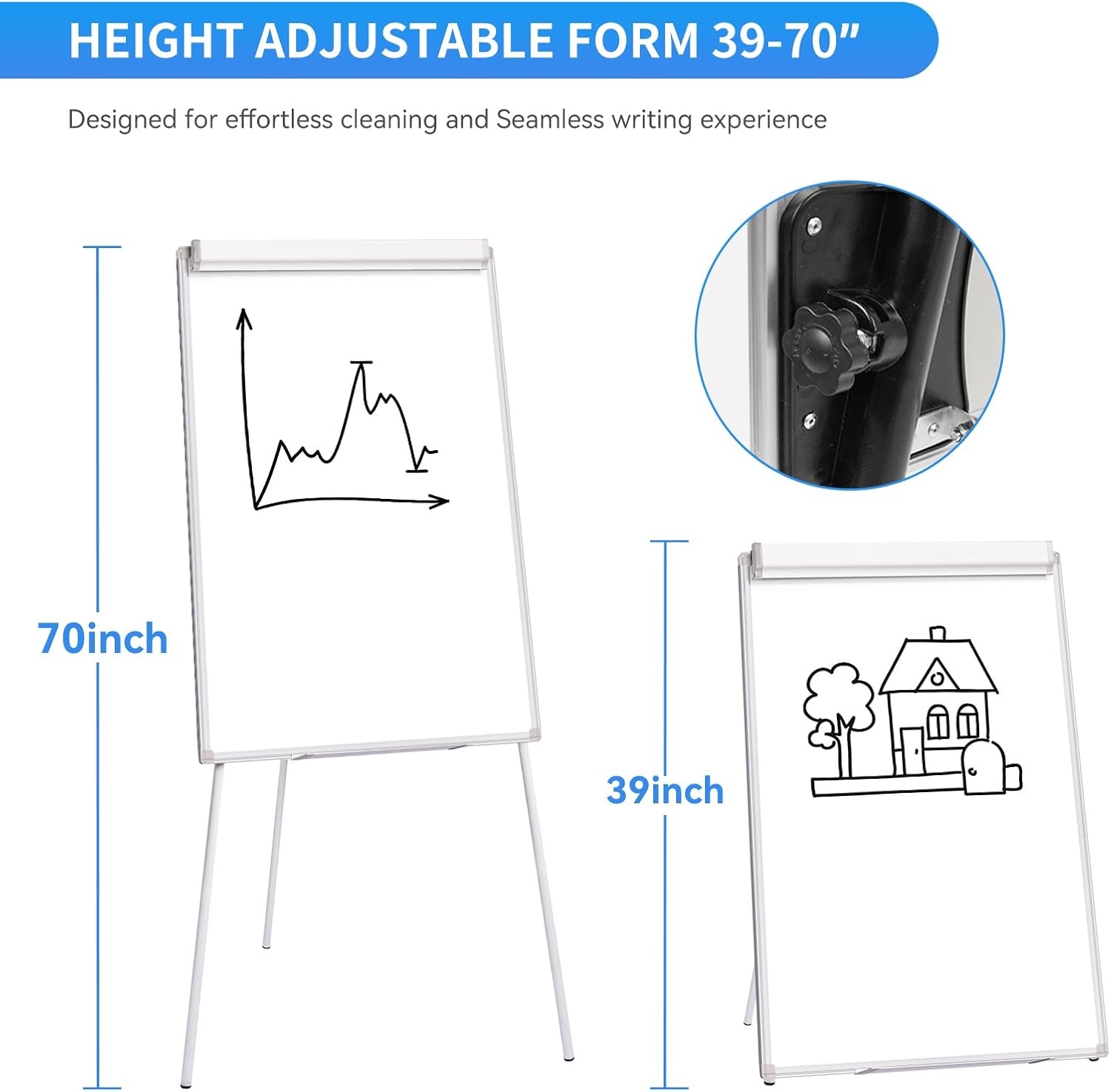 image:imageEasel Whiteboard Magnetic Portable Dry Erase 36 x 24 Tripod Height Adjustable 3 x 2 Flipchart Easel Stand White Board for Office or Teaching at Home amp Classroom 36x24 White40x28 in Silver with Arm