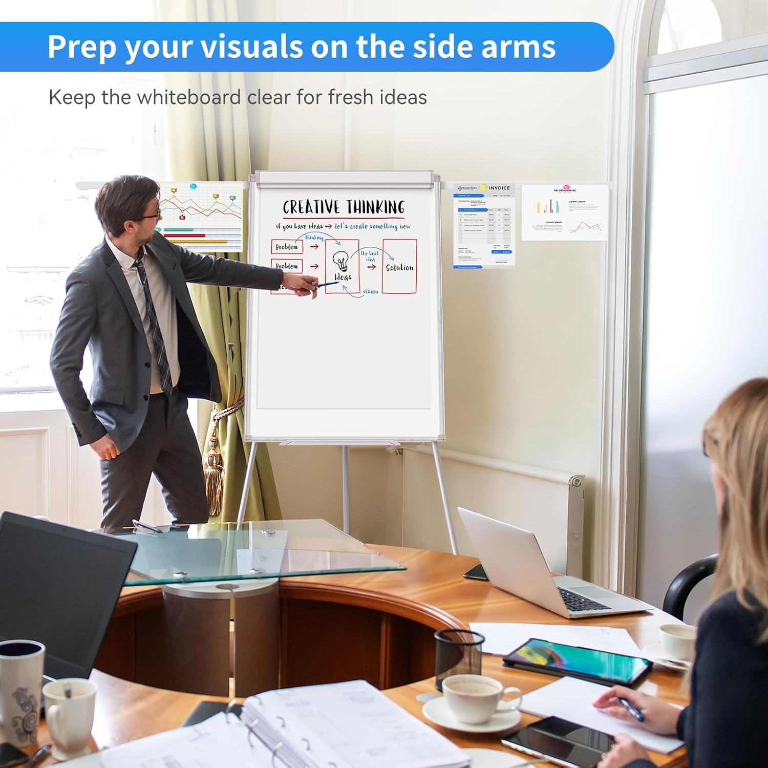 image:imageEasel Whiteboard Magnetic Portable Dry Erase 36 x 24 Tripod Height Adjustable 3 x 2 Flipchart Easel Stand White Board for Office or Teaching at Home amp Classroom 36x24 White40x28 in Silver with Arm