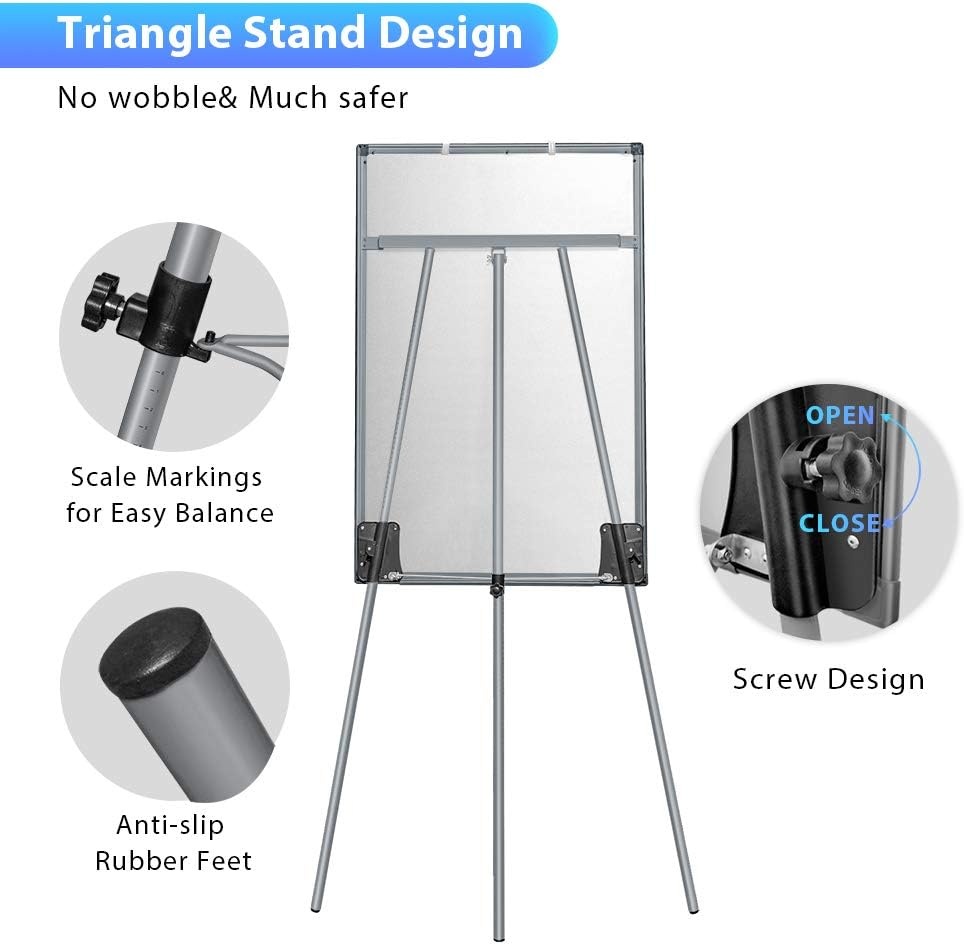 image:imageEasel Whiteboard Magnetic Portable Dry Erase 36 x 24 Tripod Height Adjustable 3 x 2 Flipchart Easel Stand White Board for Office or Teaching at Home amp Classroom 36x24 White36x24 Gray