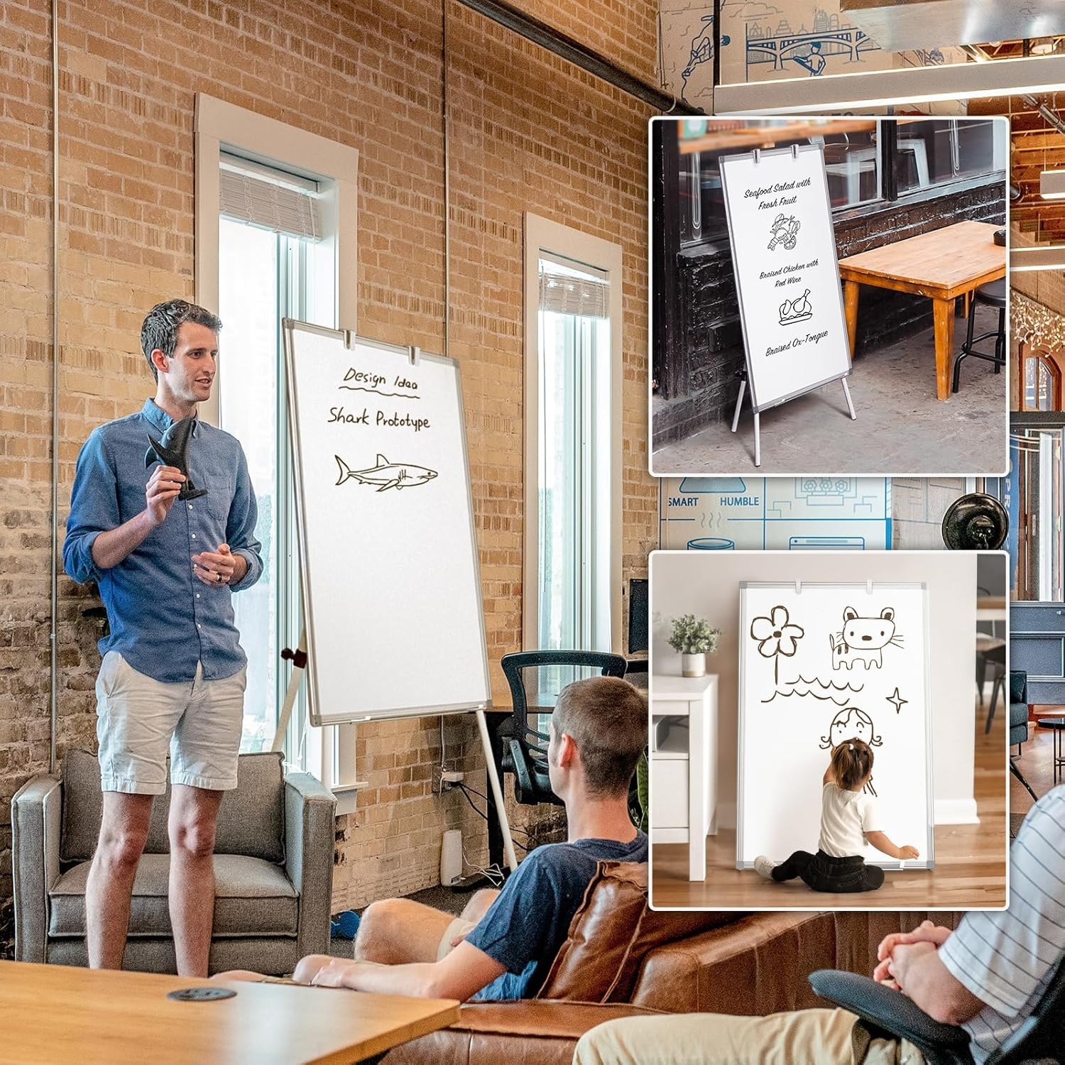 image:imageEasel Whiteboard Magnetic Portable Dry Erase 36 x 24 Tripod Height Adjustable 3 x 2 Flipchart Easel Stand White Board for Office or Teaching at Home amp Classroom 36x24 White36x24 White