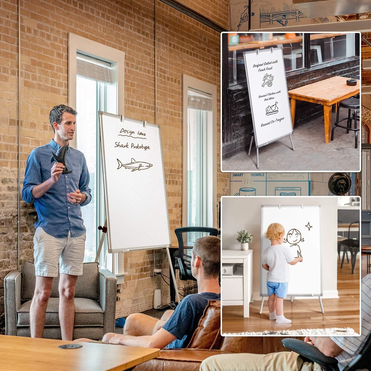 image:imageEasel Whiteboard Magnetic Portable Dry Erase 36 x 24 Tripod Height Adjustable 3 x 2 Flipchart Easel Stand White Board for Office or Teaching at Home amp Classroom 36x24 White40x28 White