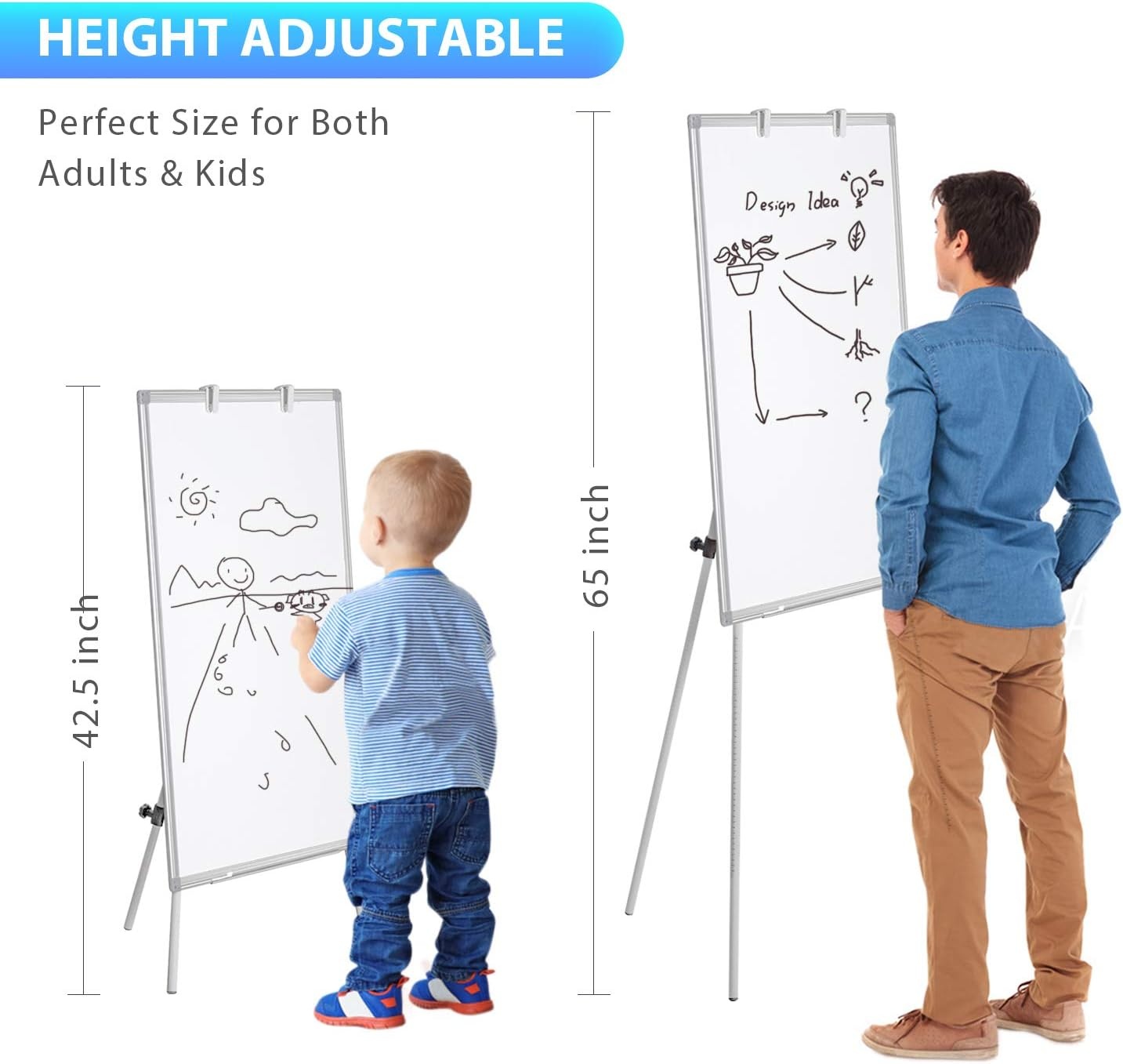 image:imageEasel Whiteboard Magnetic Portable Dry Erase 36 x 24 Tripod Height Adjustable 3 x 2 Flipchart Easel Stand White Board for Office or Teaching at Home amp Classroom 36x24 White40x28 White