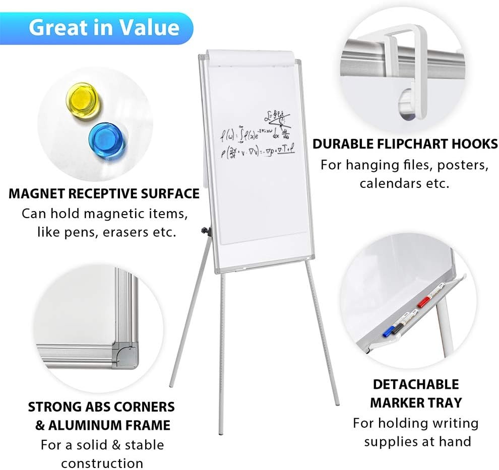 image:imageEasel Whiteboard Magnetic Portable Dry Erase 36 x 24 Tripod Height Adjustable 3 x 2 Flipchart Easel Stand White Board for Office or Teaching at Home amp Classroom 36x24 White40x28 White