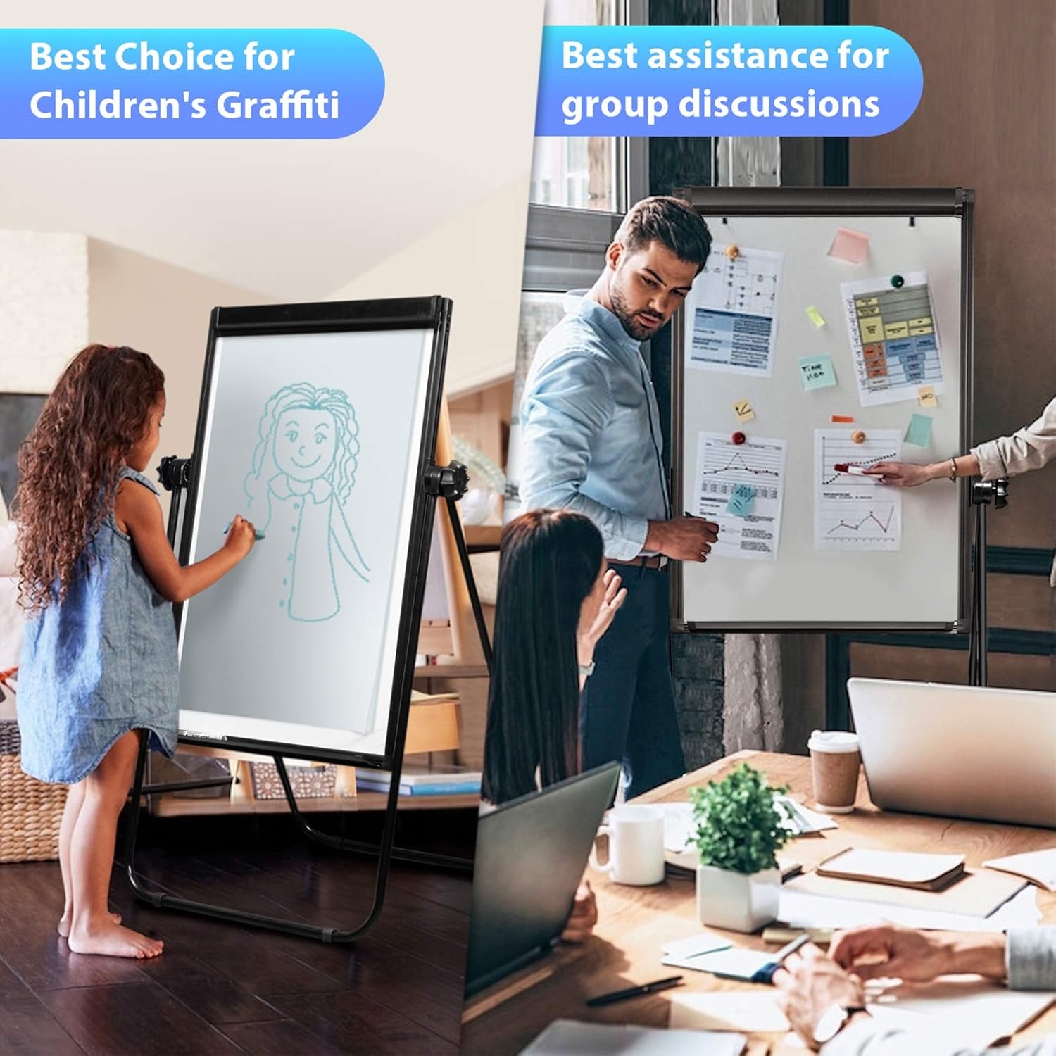 image:imageStand White Board 40x28 Magnetic Dry Erase Board Flipchart Board Double Sided Easel Board Portable Whiteboard for Classroom Home Office SuppliesBlack