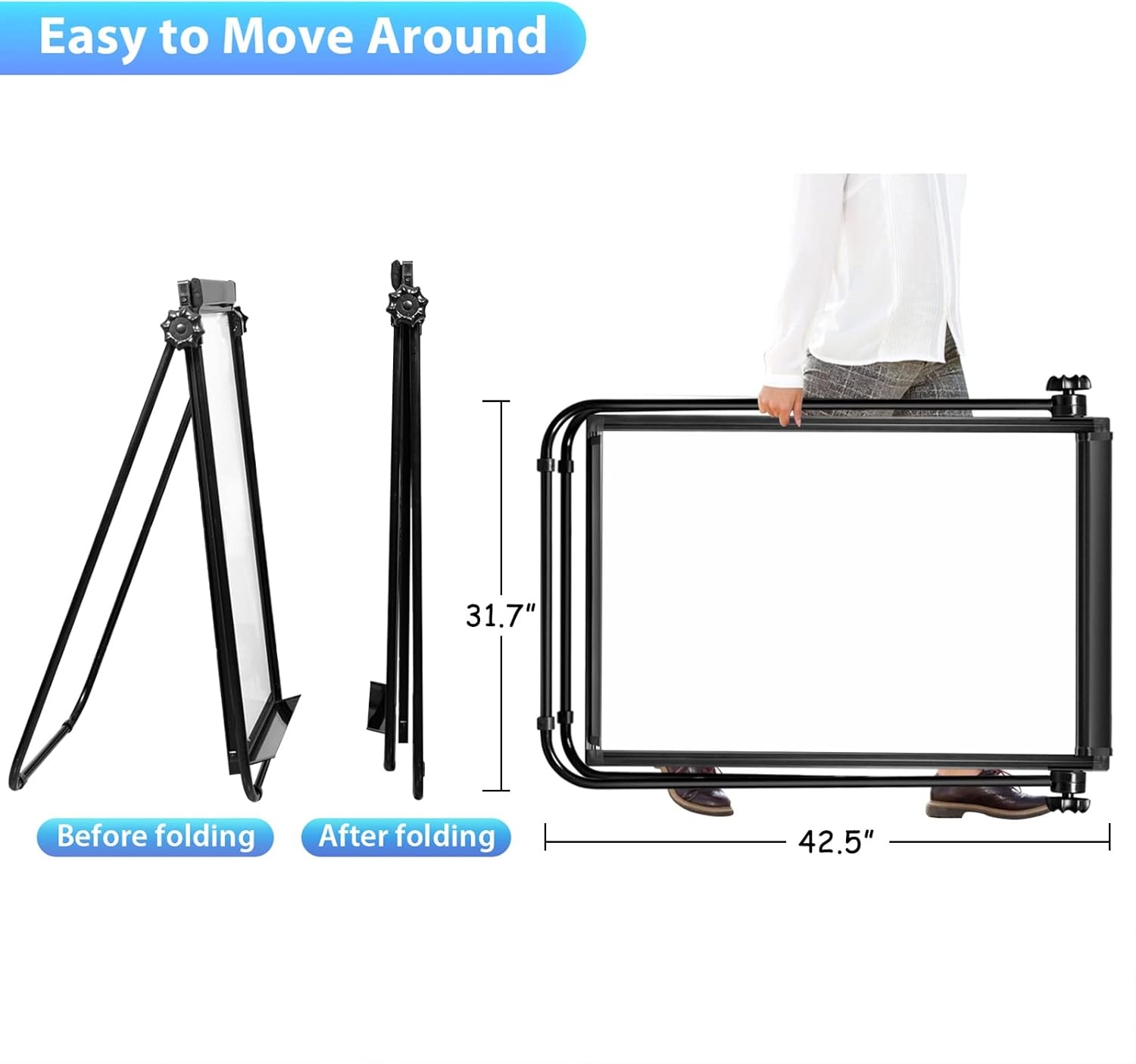 image:imageStand White Board 40x28 Magnetic Dry Erase Board Flipchart Board Double Sided Easel Board Portable Whiteboard for Classroom Home Office SuppliesBlack