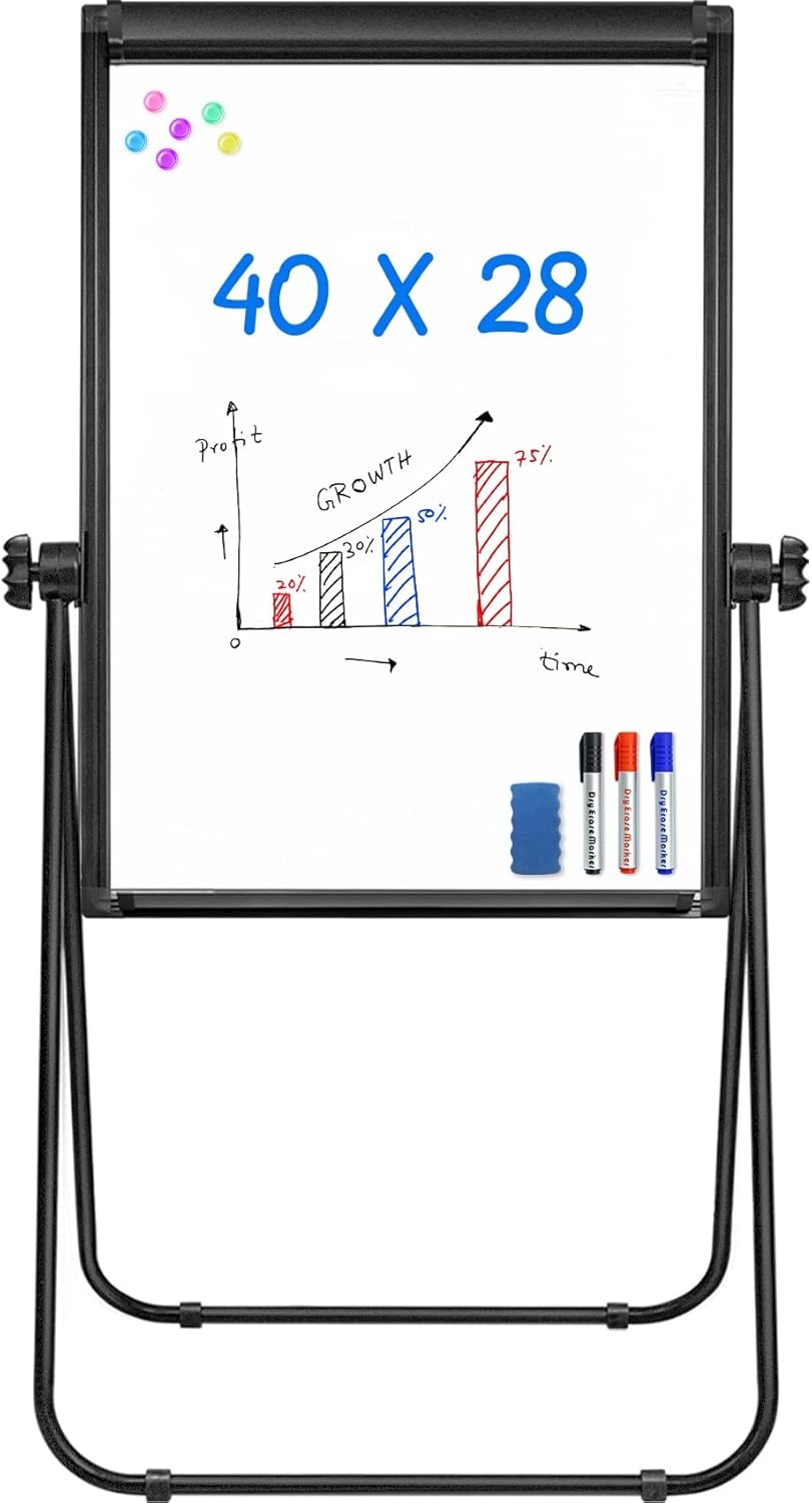 image:imageStand White Board 40x28 Magnetic Dry Erase Board Flipchart Board Double Sided Easel Board Portable Whiteboard for Classroom Home Office SuppliesBlack