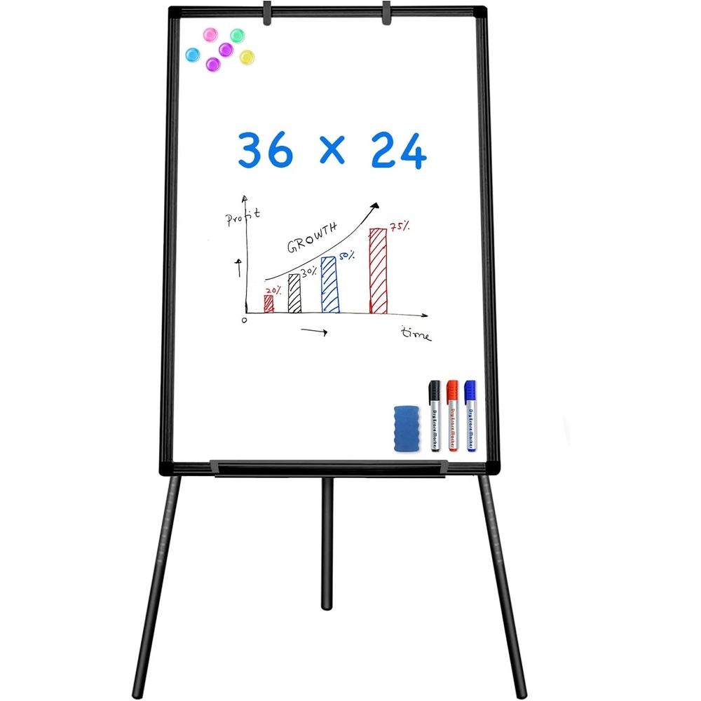 image:imageEasel Whiteboard Magnetic Portable Dry Erase 36 x 24 Tripod Height Adjustable 3 x 2 Flipchart Easel Stand White Board for Office or Teaching at Home amp Classroom 36x24 White36x24 Black
