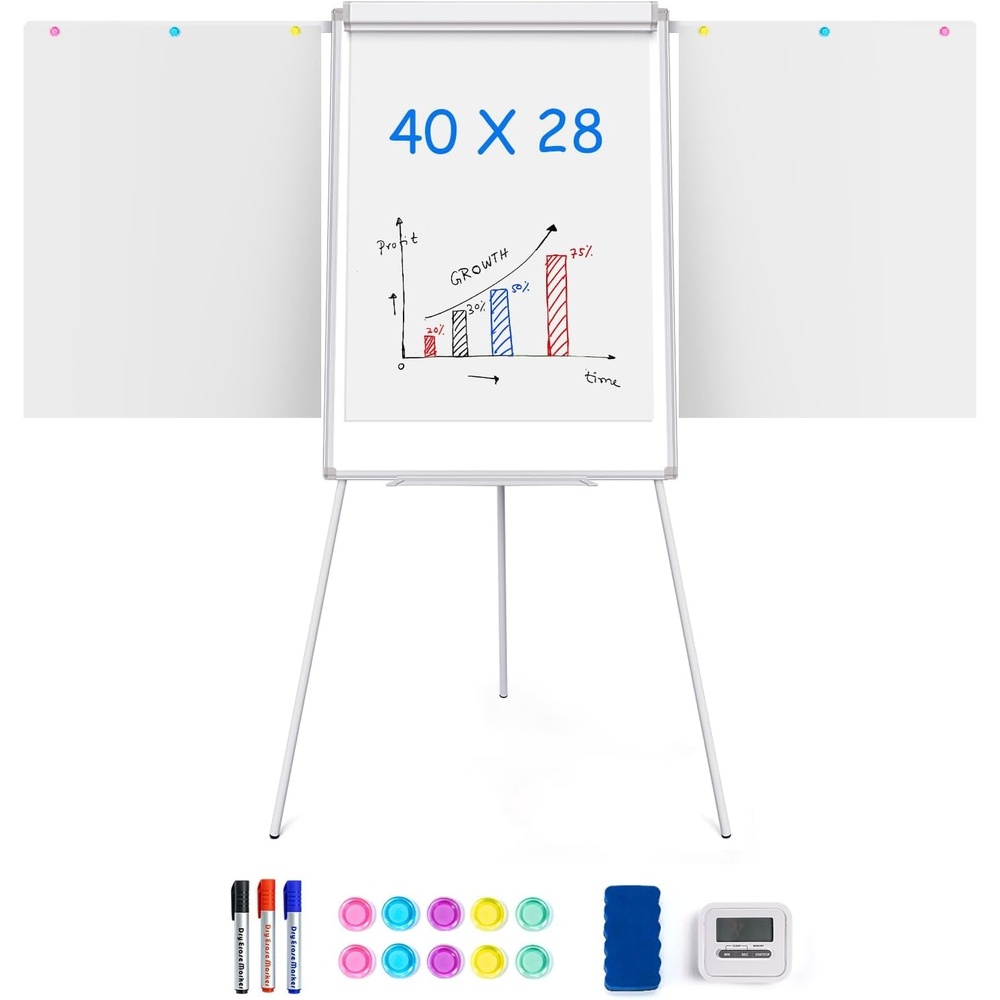 image:imageEasel Whiteboard Magnetic Portable Dry Erase 36 x 24 Tripod Height Adjustable 3 x 2 Flipchart Easel Stand White Board for Office or Teaching at Home amp Classroom 36x24 White40x28 in Silver with Arm