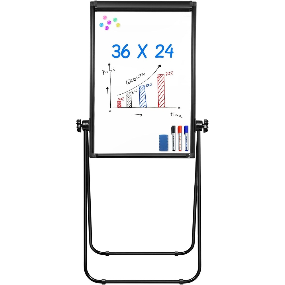image:imageStand White Board 40x28 Magnetic Dry Erase Board Flipchart Board Double Sided Easel Board Portable Whiteboard for Classroom Home Office SuppliesBlack