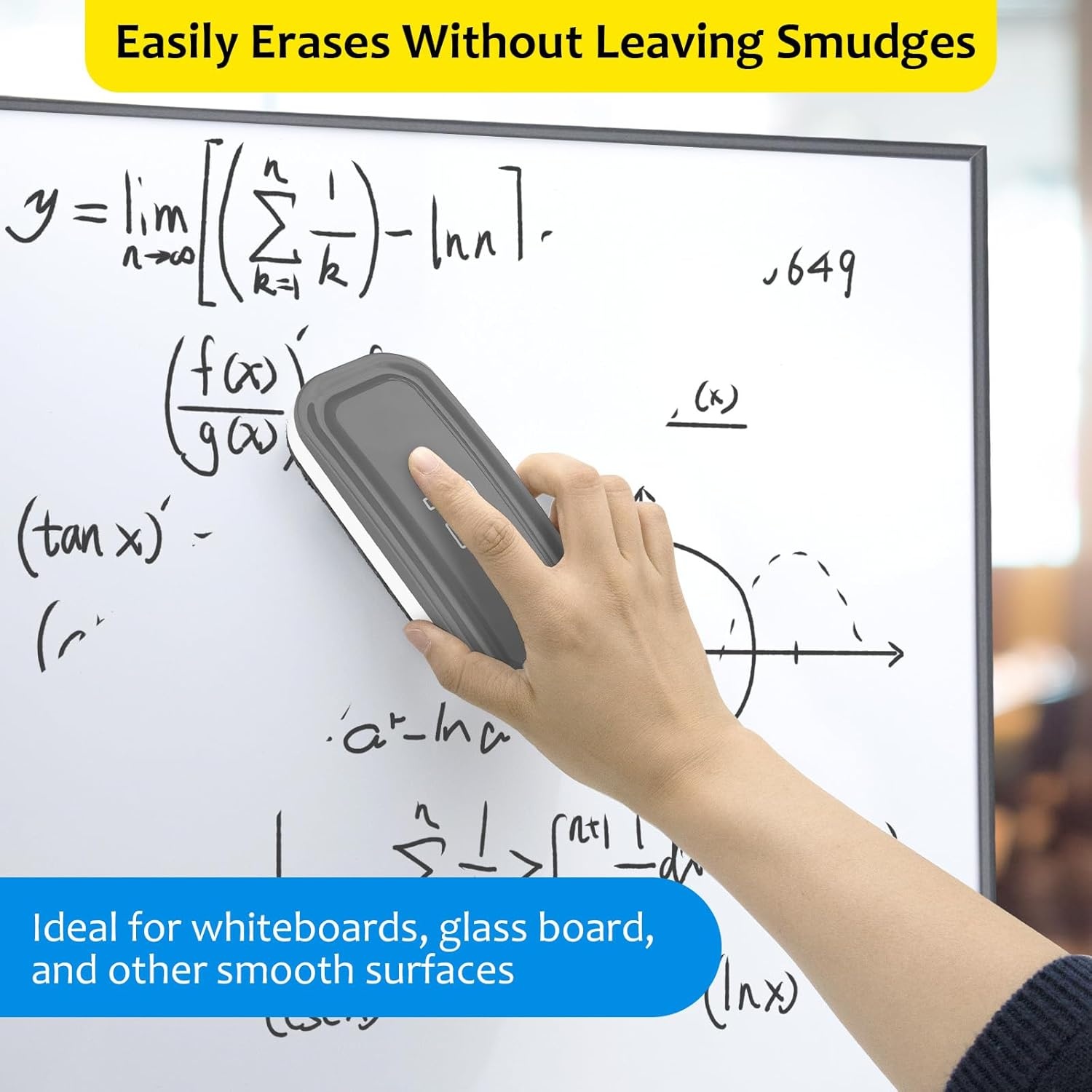 image:imagemaxtek Dry Erase Eraser Magnetic White Board Erasers 2 Pack Glass Whiteboard Eraser for Office and School Supplies Gray WhiteGray White 2pack