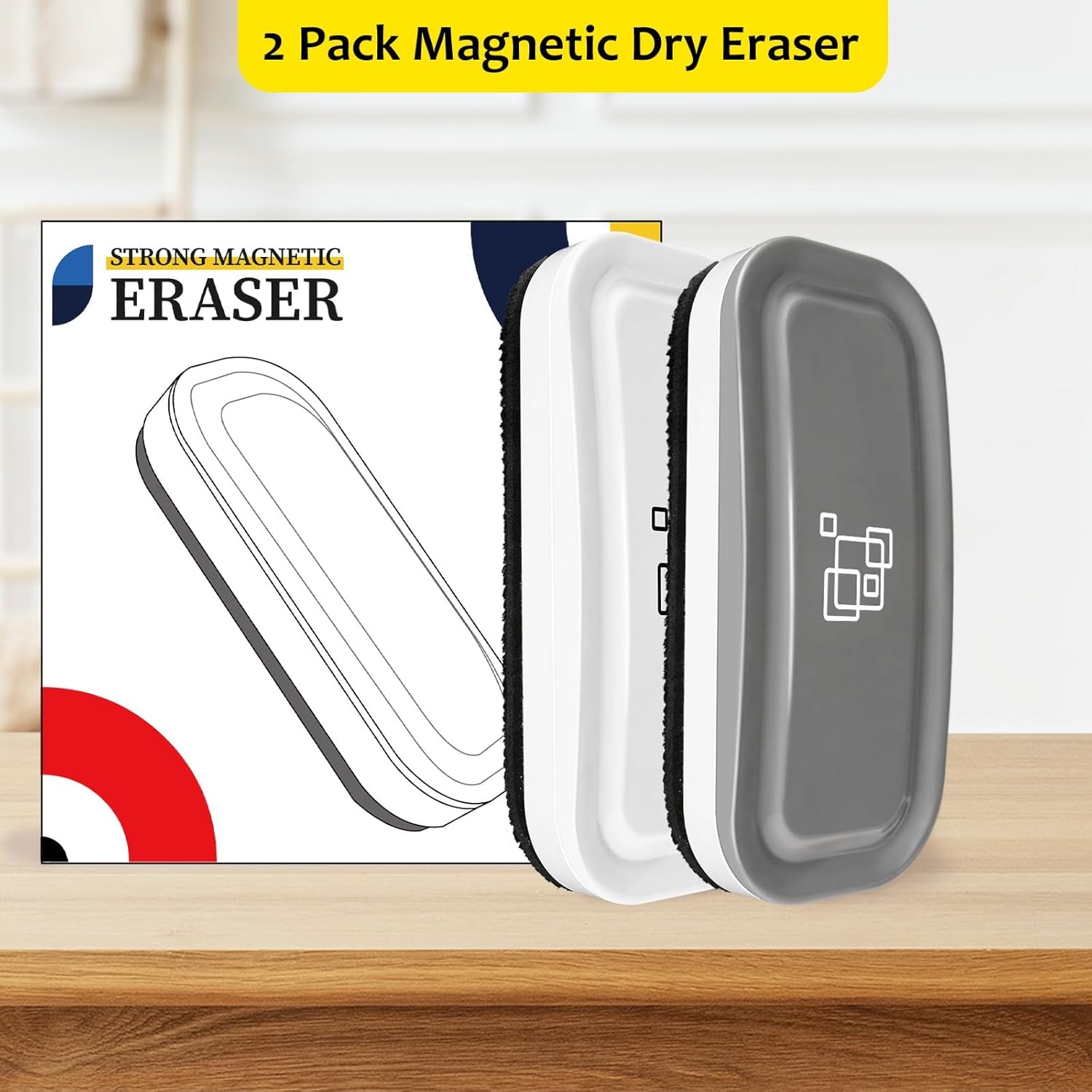 image:imagemaxtek Dry Erase Eraser Magnetic White Board Erasers 2 Pack Glass Whiteboard Eraser for Office and School Supplies Gray WhiteGray White 2pack