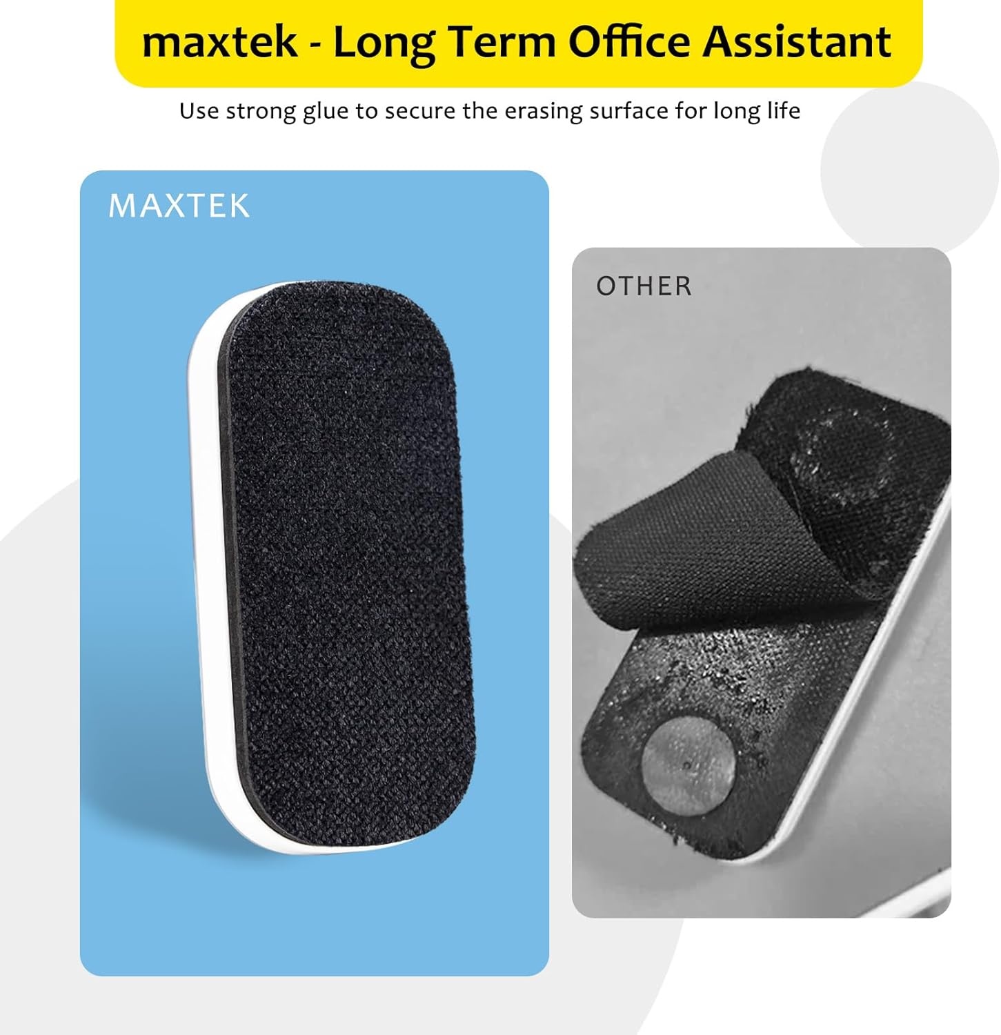 image:imagemaxtek Dry Erase Eraser Magnetic White Board Erasers 2 Pack Glass Whiteboard Eraser for Office and School Supplies Gray WhiteGray 1pack