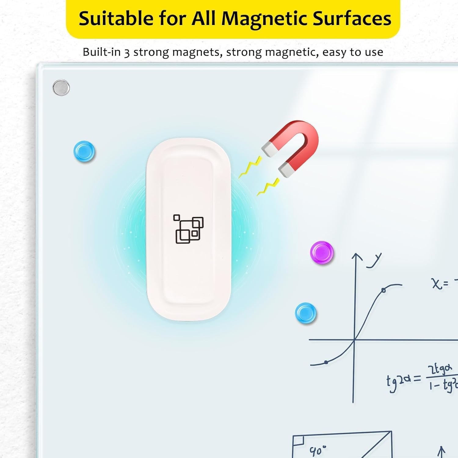 image:imagemaxtek Dry Erase Eraser Magnetic White Board Erasers 2 Pack Glass Whiteboard Eraser for Office and School Supplies Gray WhiteWhite 2pack