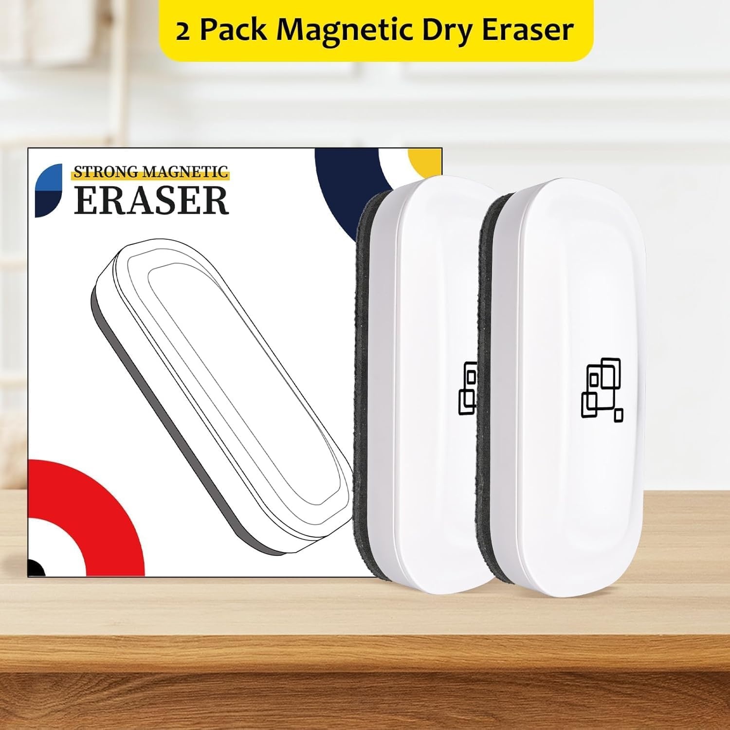 image:imagemaxtek Dry Erase Eraser Magnetic White Board Erasers 2 Pack Glass Whiteboard Eraser for Office and School Supplies Gray WhiteWhite 2pack