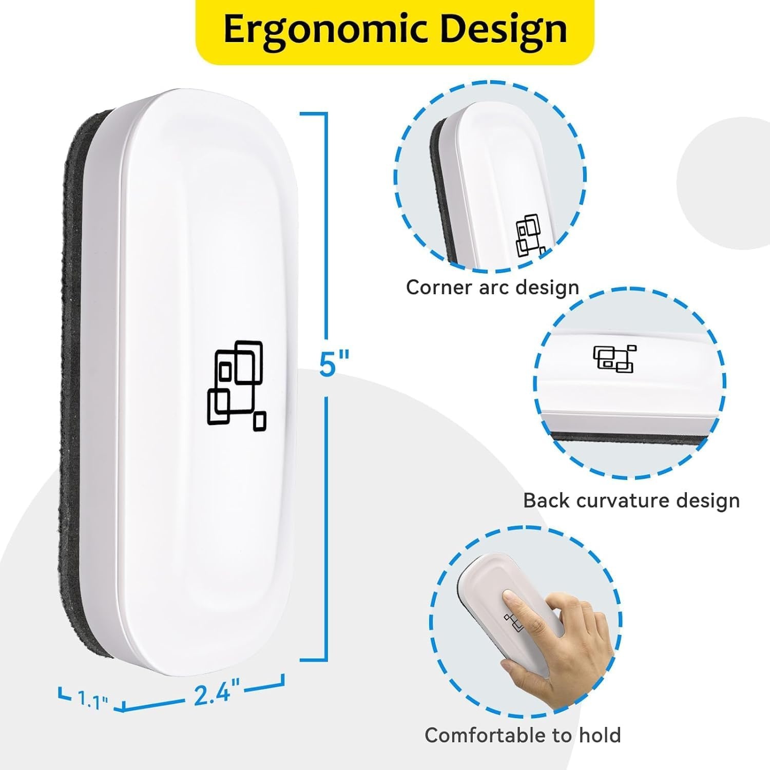 image:imagemaxtek Dry Erase Eraser Magnetic White Board Erasers 2 Pack Glass Whiteboard Eraser for Office and School Supplies Gray WhiteWhite 2pack