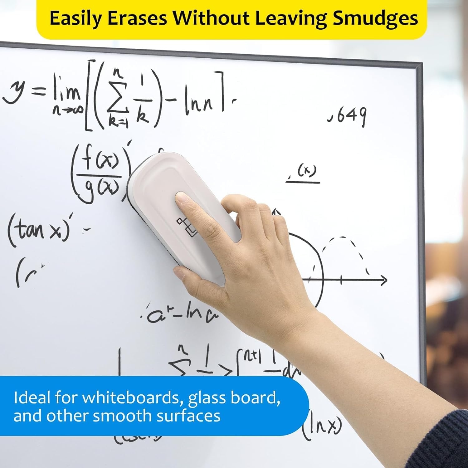 image:imagemaxtek Dry Erase Eraser Magnetic White Board Erasers 2 Pack Glass Whiteboard Eraser for Office and School Supplies Gray WhiteWhite 4pack