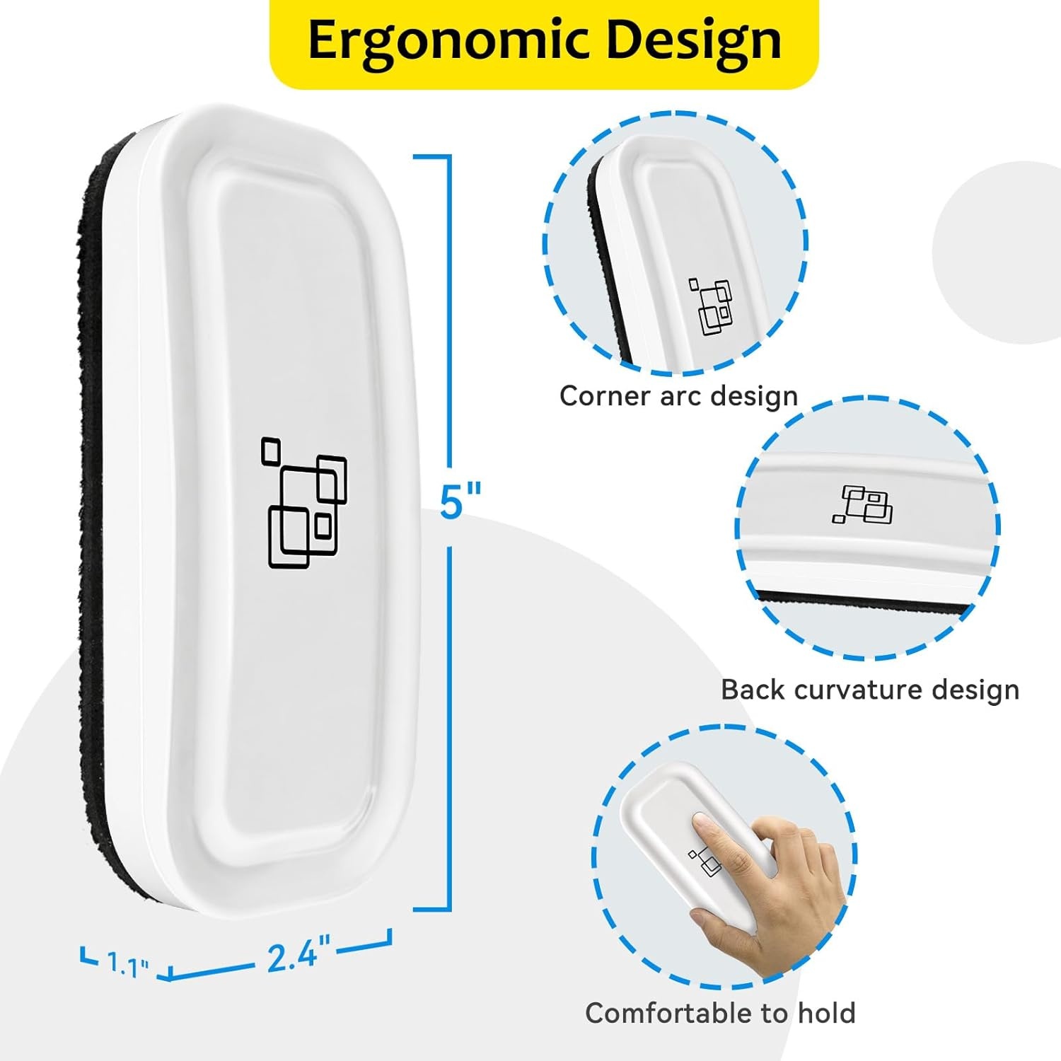 image:imagemaxtek Dry Erase Eraser Magnetic White Board Erasers 2 Pack Glass Whiteboard Eraser for Office and School Supplies Gray WhiteWhite 8pack