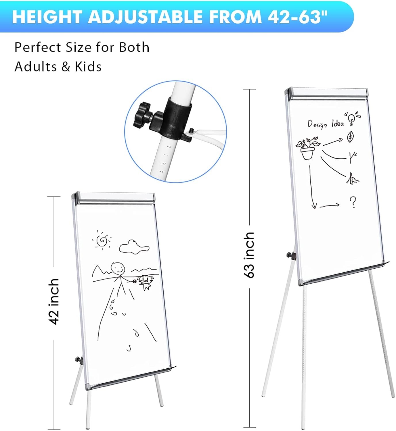 image:imagemaxtek Easel White Board Magnetic Tripod Whiteboard Portable Dry Erase Board 36 x 24 inches Flipchart Easel Board Height Adjustable 3 x 2 Portable White BoardSilver